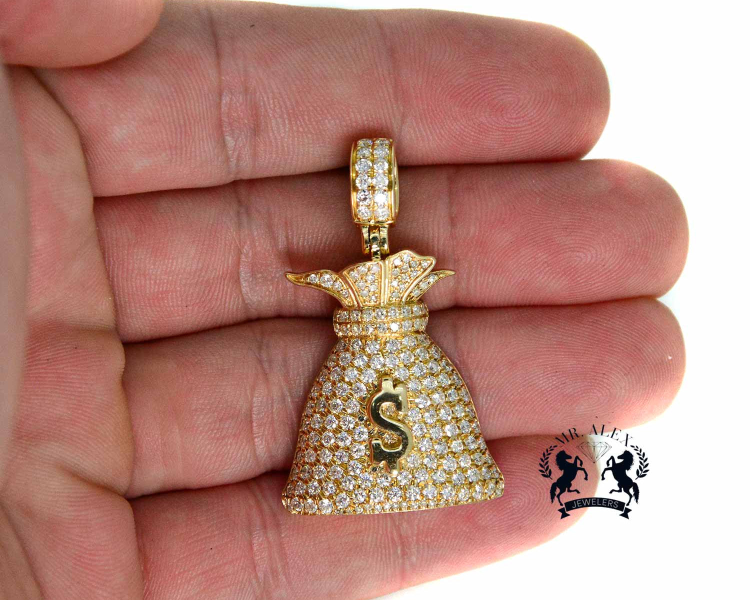 14k Diamond Money Bag 2.60ct Yellow Gold - Mr. Alex Jewelry