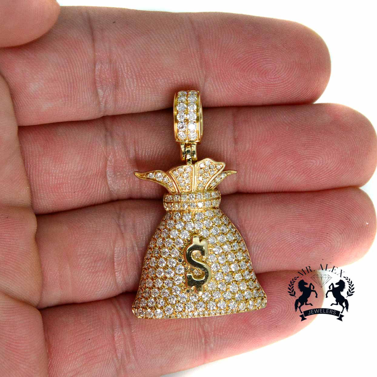 14k Diamond Money Bag 2.60ct Yellow Gold - Mr. Alex Jewelry