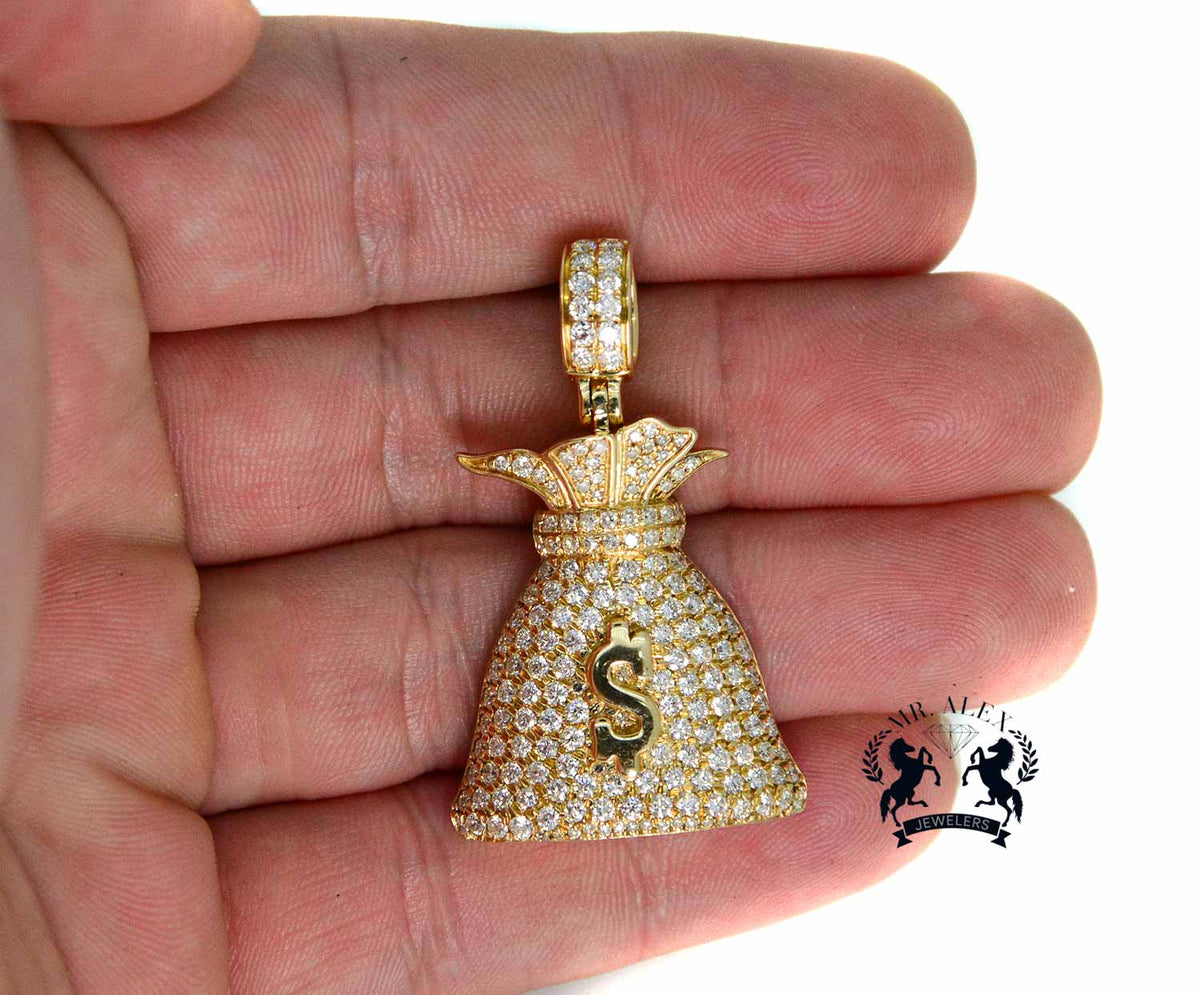 14k Diamond Money Bag 2.60ct Yellow Gold - Mr. Alex Jewelry