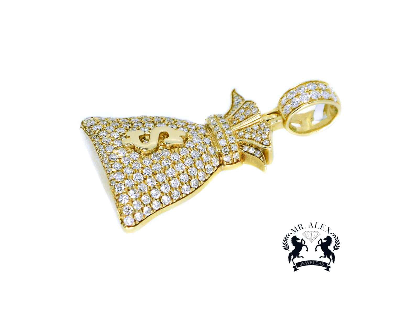 14k Diamond Money Bag 2.60ct Yellow Gold - Mr. Alex Jewelry