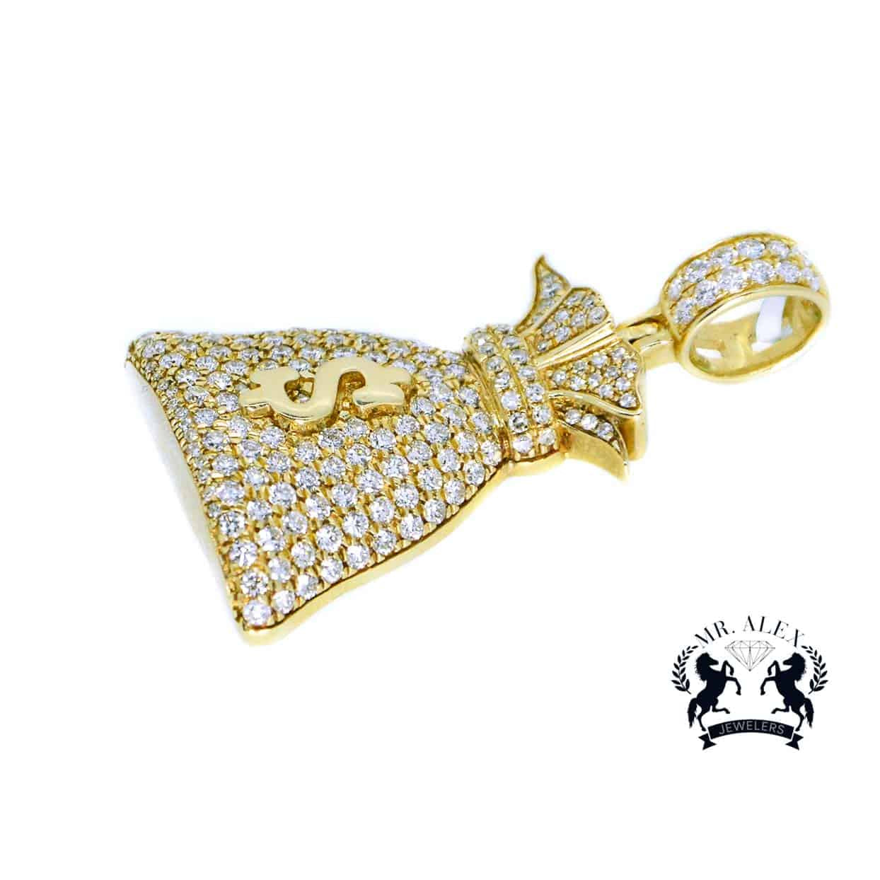 14k Diamond Money Bag 2.60ct Yellow Gold - Mr. Alex Jewelry