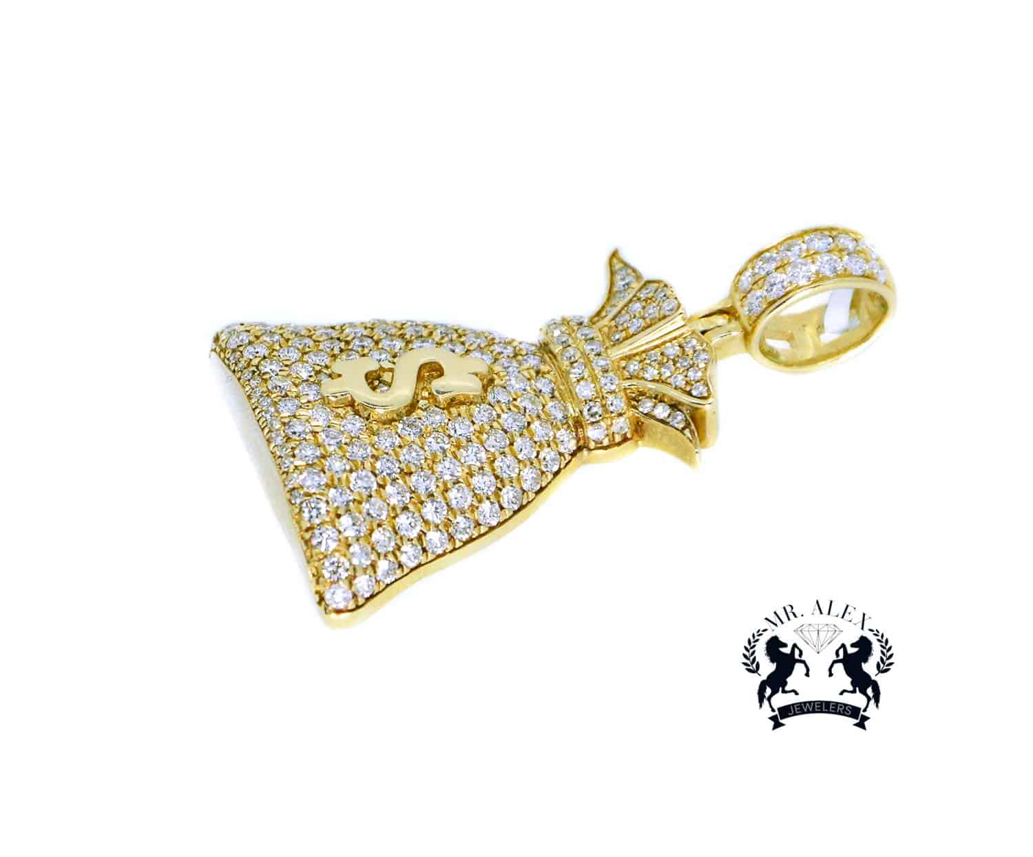 14k Diamond Money Bag 2.60ct Yellow Gold - Mr. Alex Jewelry