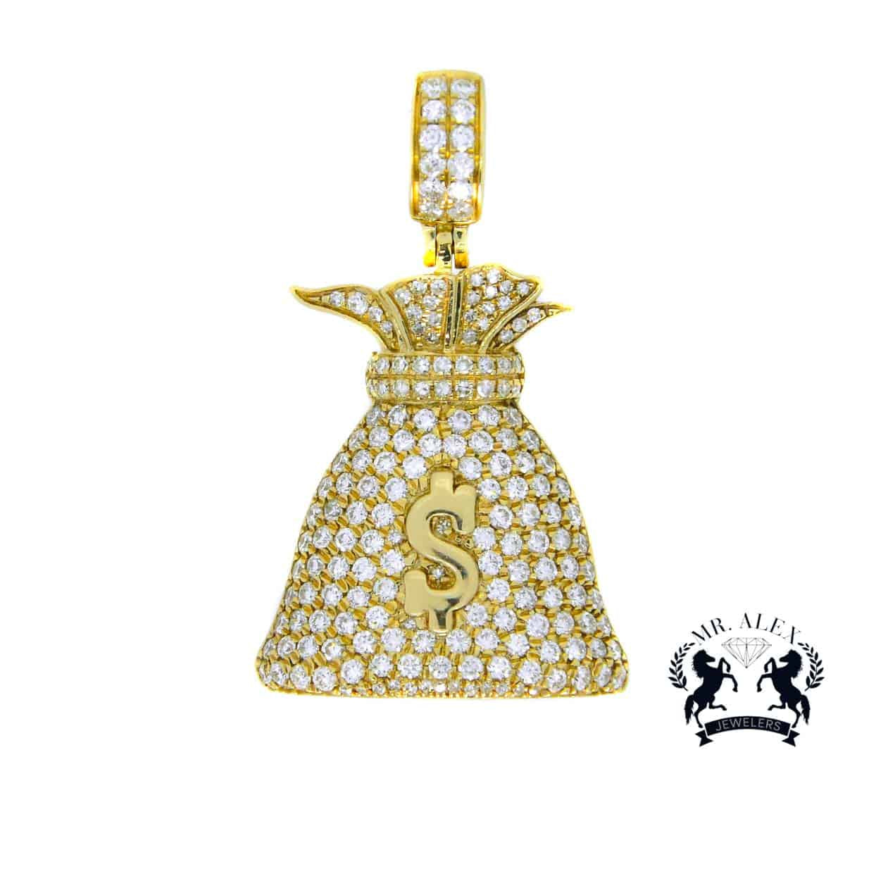 14k Diamond Money Bag 2.60ct Yellow Gold - Mr. Alex Jewelry