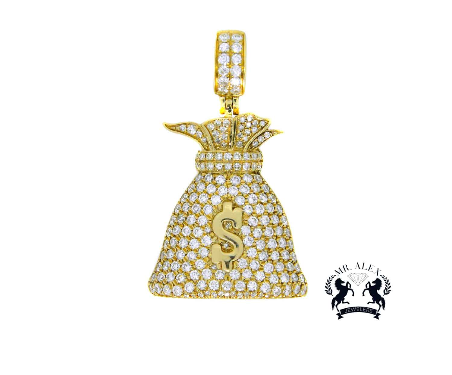 14k Diamond Money Bag 2.60ct Yellow Gold - Mr. Alex Jewelry