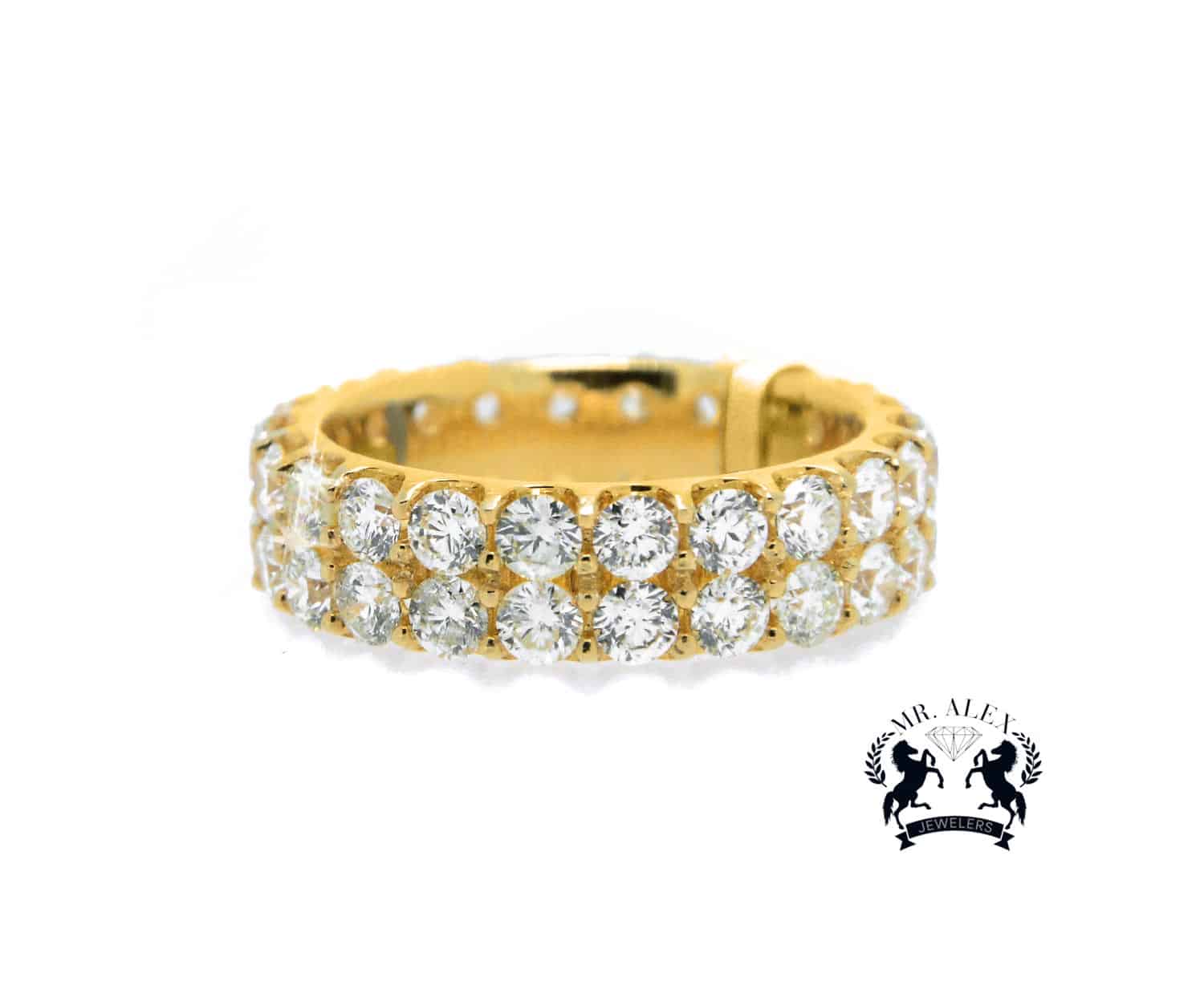 14K Diamond Ring 2 Row 6.20ct Yellow Gold - Mr. Alex Jewelry