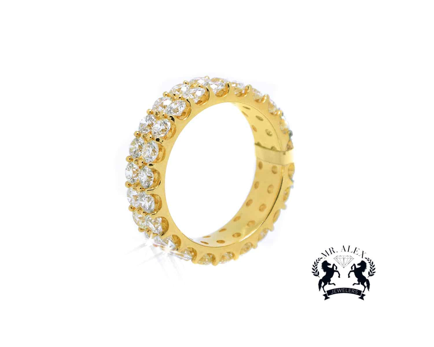14K Diamond Ring 2 Row 6.20ct Yellow Gold - Mr. Alex Jewelry