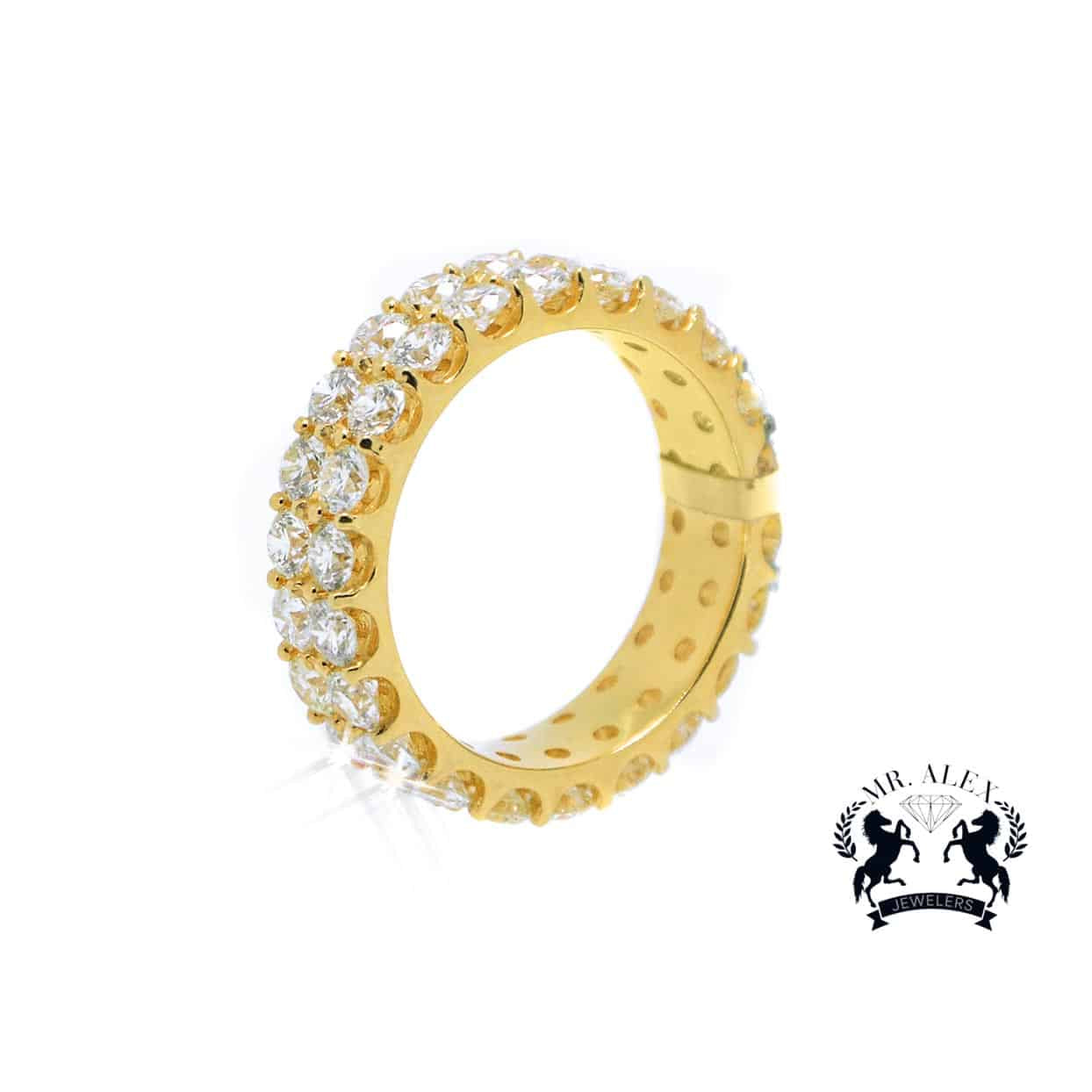 14K Diamond Ring 2 Row 6.20ct Yellow Gold - Mr. Alex Jewelry