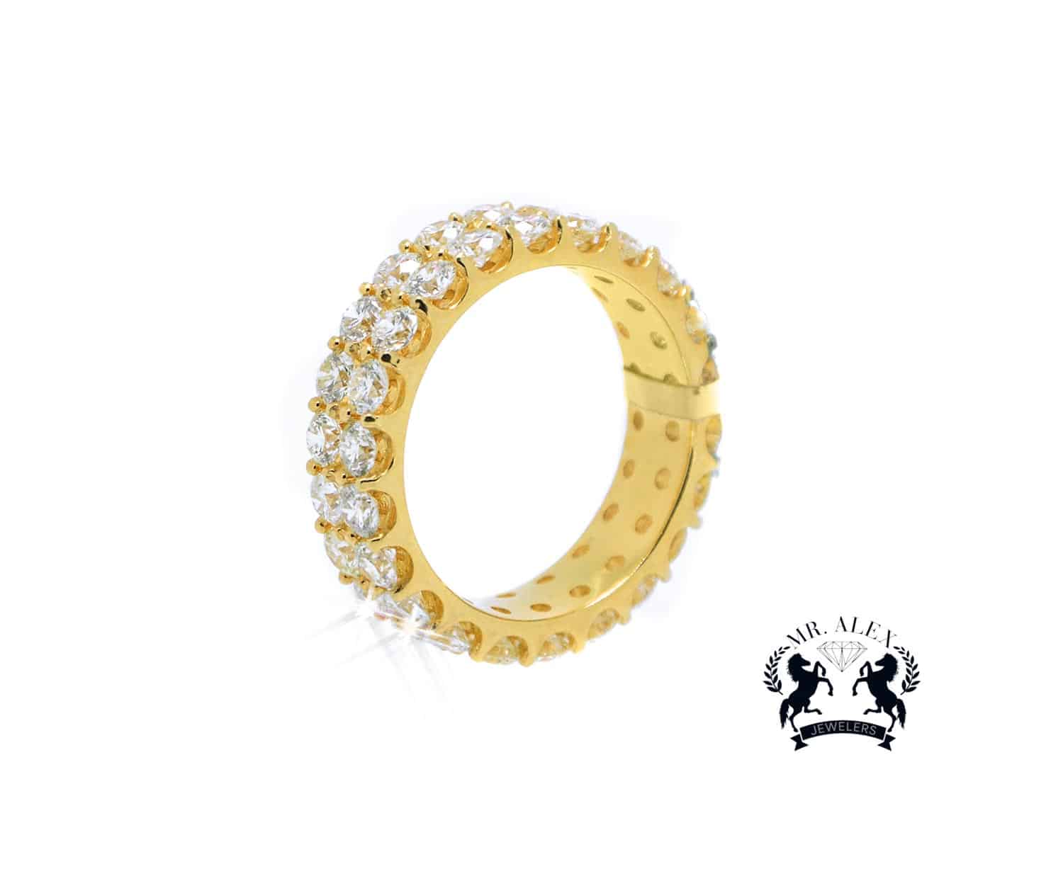 14K Diamond Ring 2 Row 6.20ct Yellow Gold - Mr. Alex Jewelry