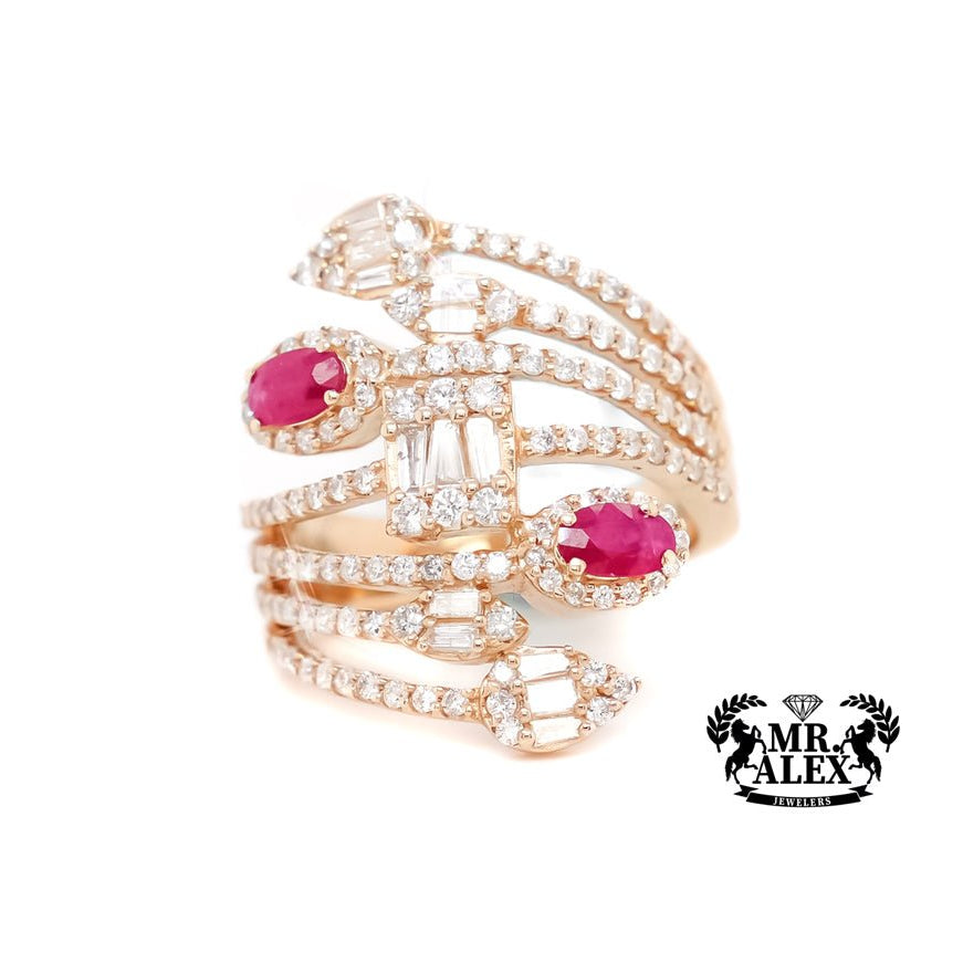 14k Diamond Ring Featuring Twigs and Leaf Tip 1.35ct - Mr. Alex Jewelry