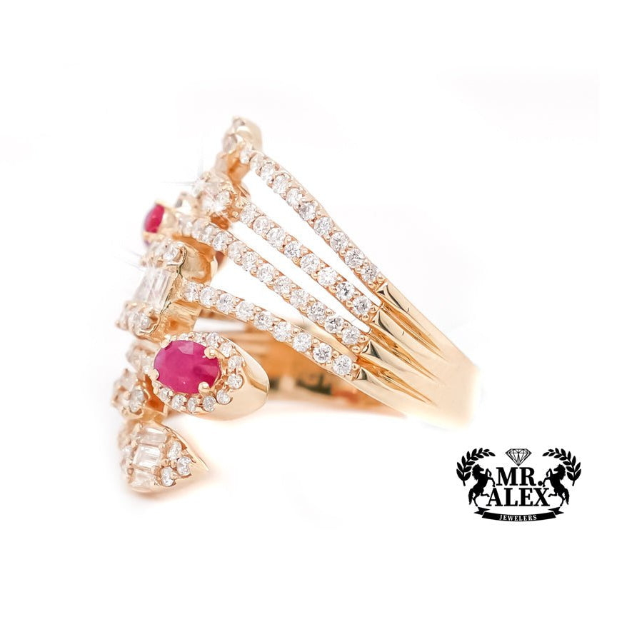 14k Diamond Ring Featuring Twigs and Leaf Tip 1.35ct - Mr. Alex Jewelry