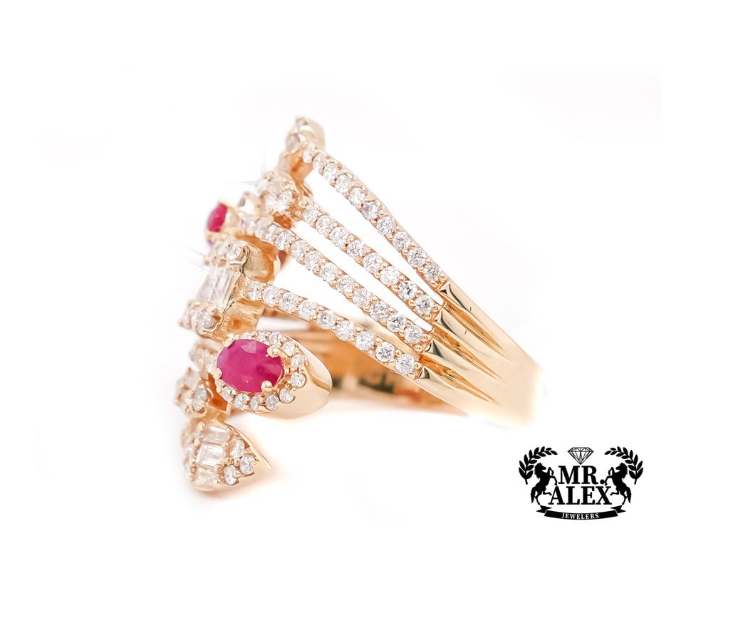 14k Diamond Ring Featuring Twigs and Leaf Tip 1.35ct - Mr. Alex Jewelry
