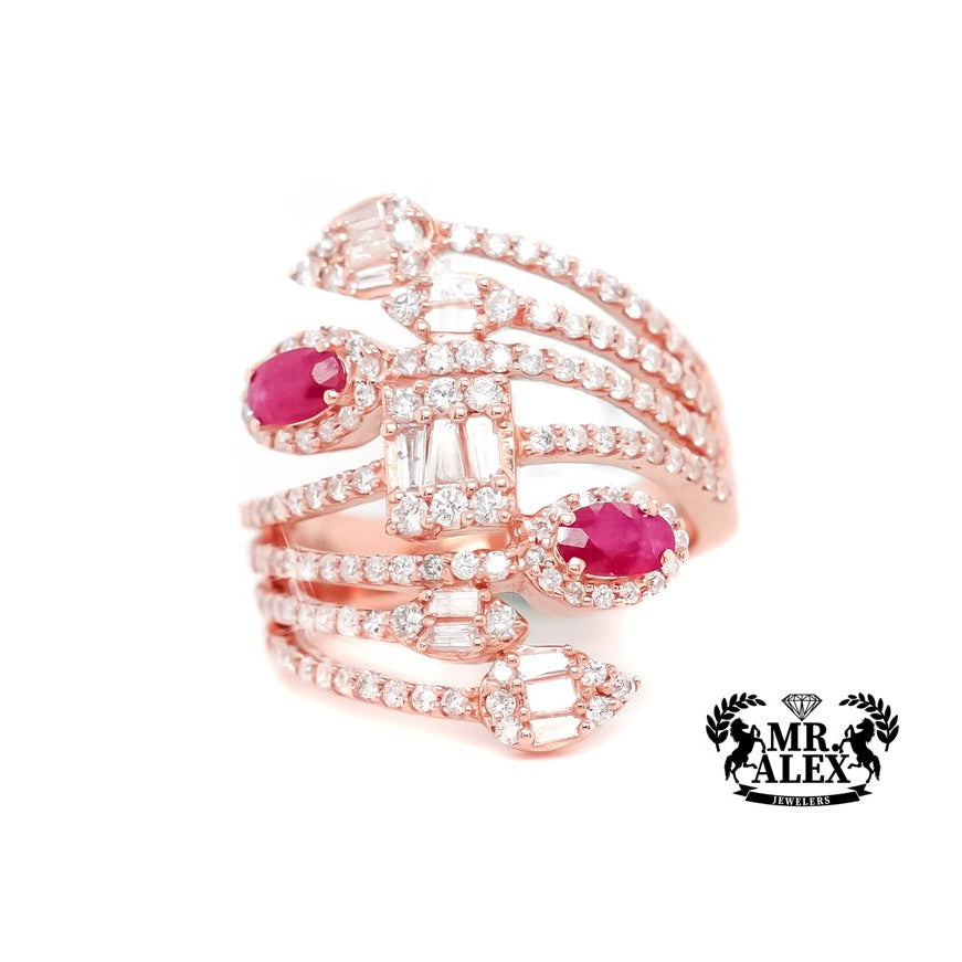 14k Diamond Ring Featuring Twigs and Leaf Tip 1.35ct - Mr. Alex Jewelry