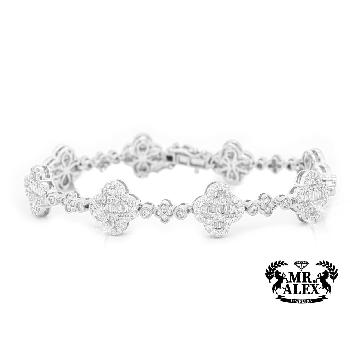 14K Diamonds Clovers Tennis Bracelet 3.50ct - Mr. Alex Jewelry