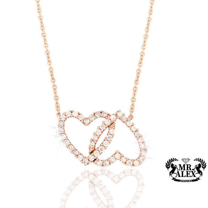 14K Double Heart Charm with Necklace included 0.60CT - Mr. Alex Jewelry