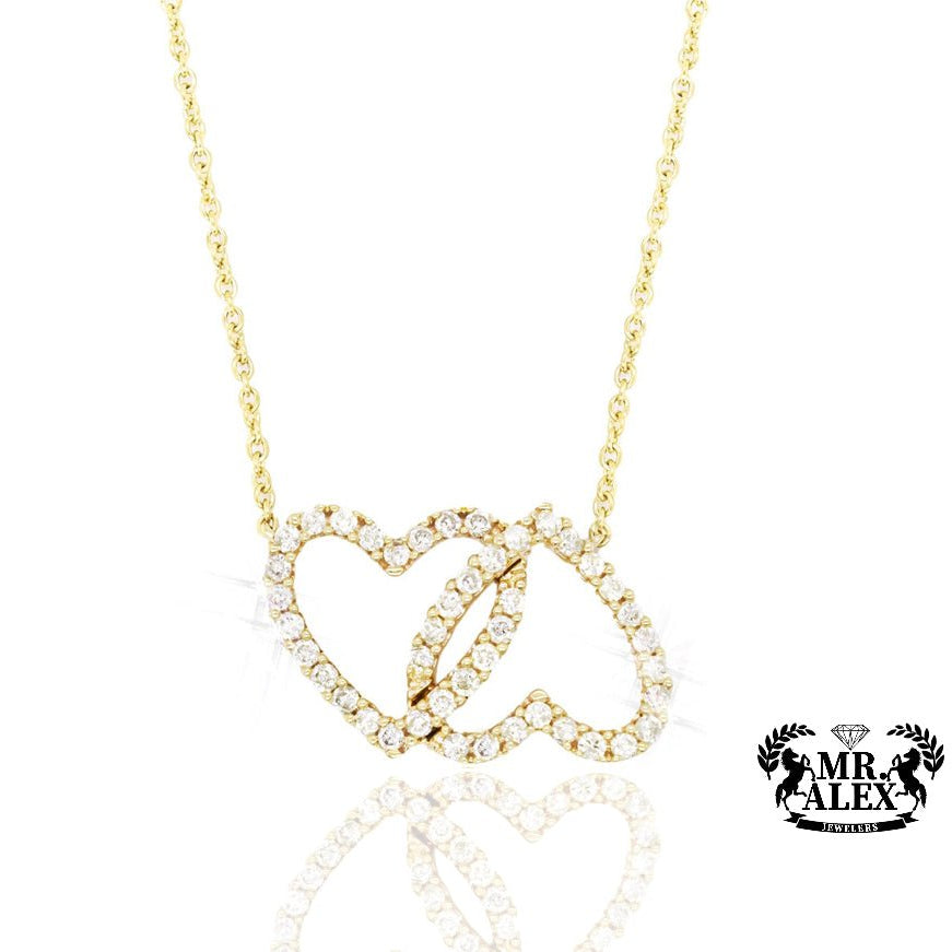 14K Double Heart Charm with Necklace included 0.60CT - Mr. Alex Jewelry