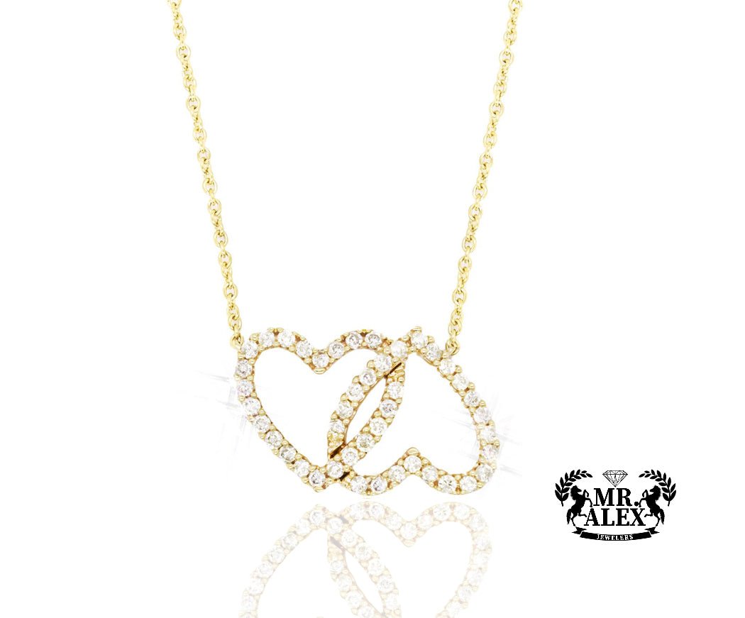 14K Double Heart Charm with Necklace included 0.60CT - Mr. Alex Jewelry