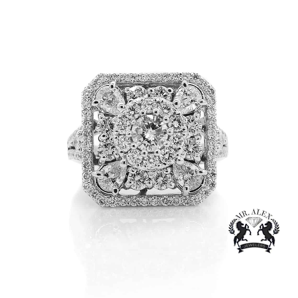 14K Double Square Diamond Ring 3.19ct - Mr. Alex Jewelry