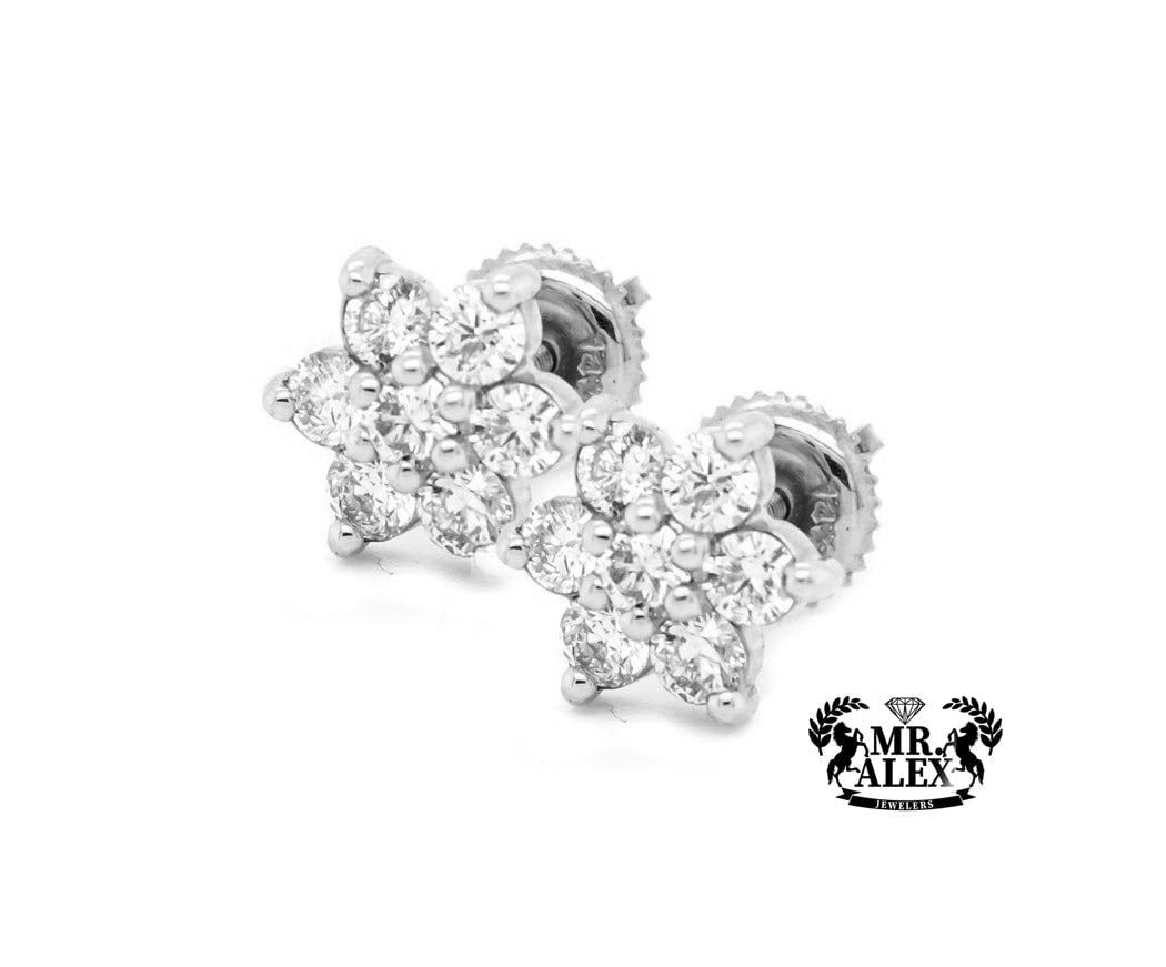 14k Flower Diamonds Earrings 1.00 CT - Mr. Alex Jewelry