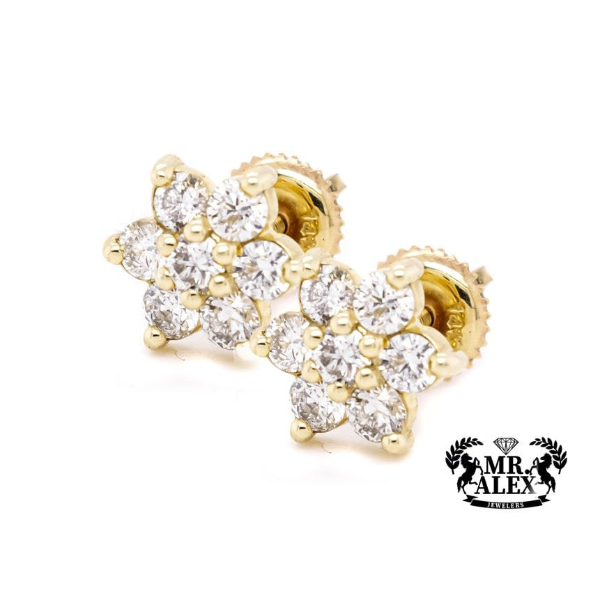 14k Flower Diamonds Earrings 1.00 CT - Mr. Alex Jewelry