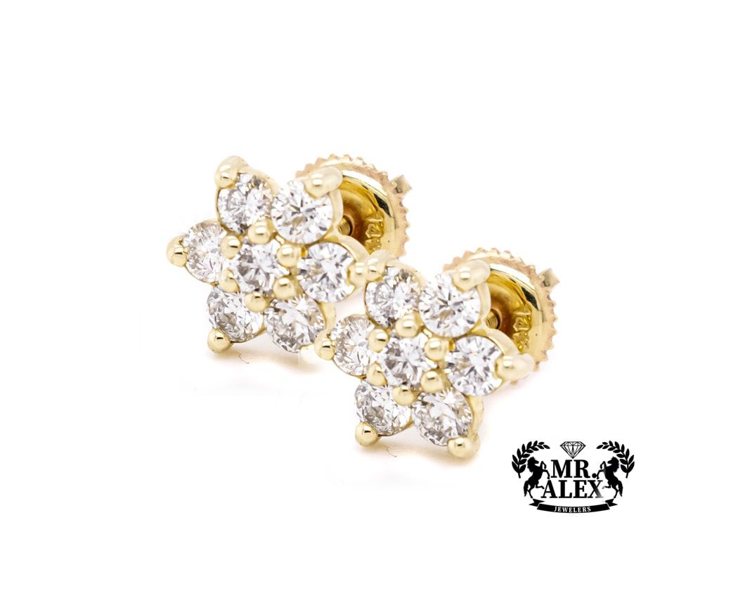 14k Flower Diamonds Earrings 1.00 CT - Mr. Alex Jewelry