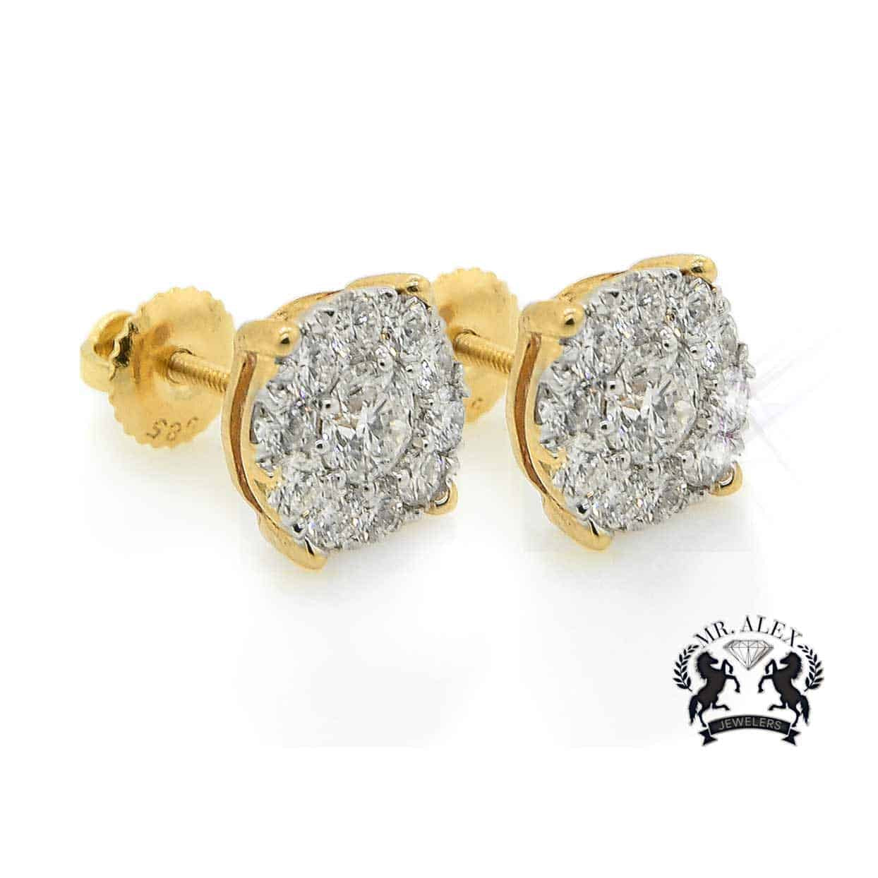 14K Flower Diamonds Earrings 1.63CT - Mr. Alex Jewelry