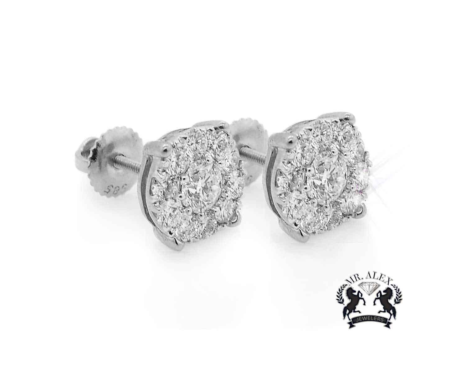 14K Flower Diamonds Earrings 1.63CT - Mr. Alex Jewelry