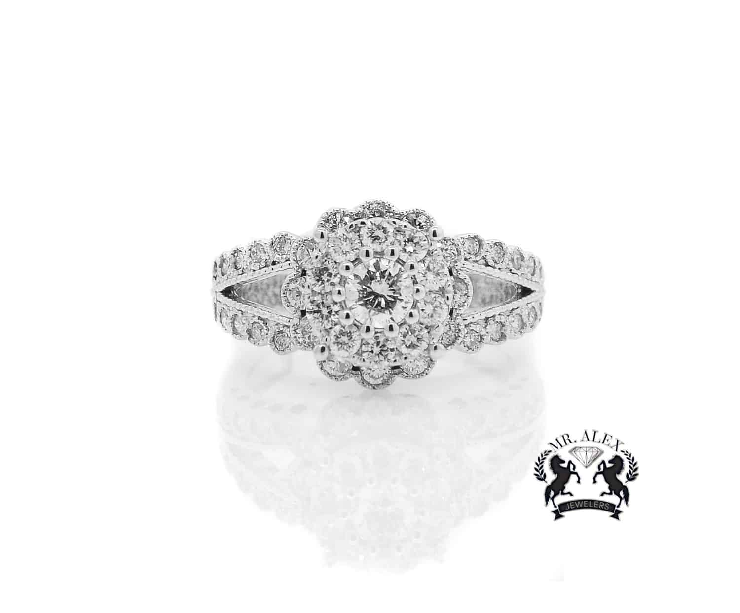 14K Flower Engagement Diamond Ring 1.59ct - Mr. Alex Jewelry