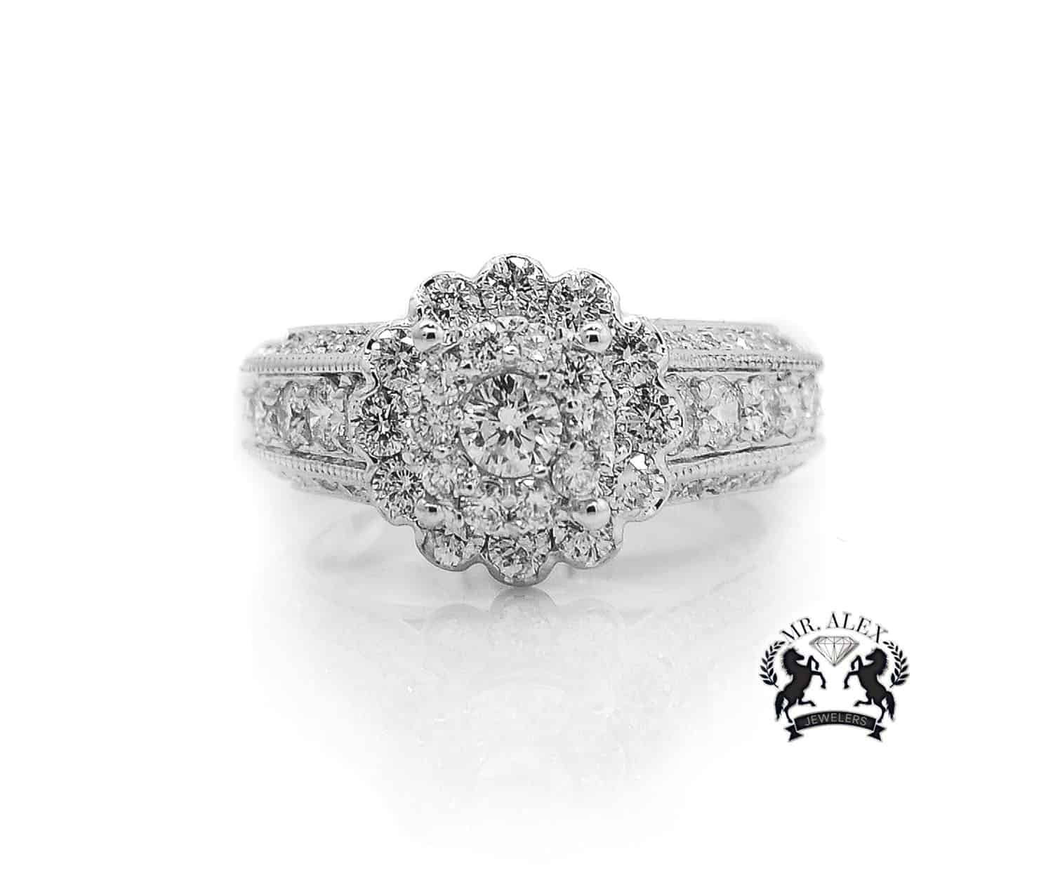 14K Flower Engagement Diamond Ring 2.42ct - Mr. Alex Jewelry