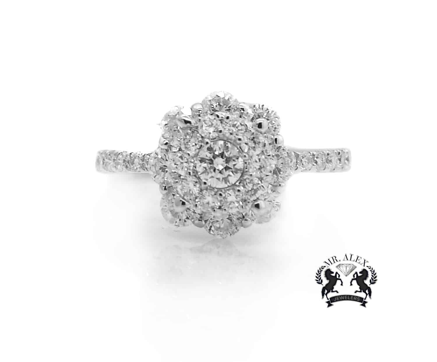 14K Flower Engagement Two Tone Diamond Ring 1.84ct - Mr. Alex Jewelry
