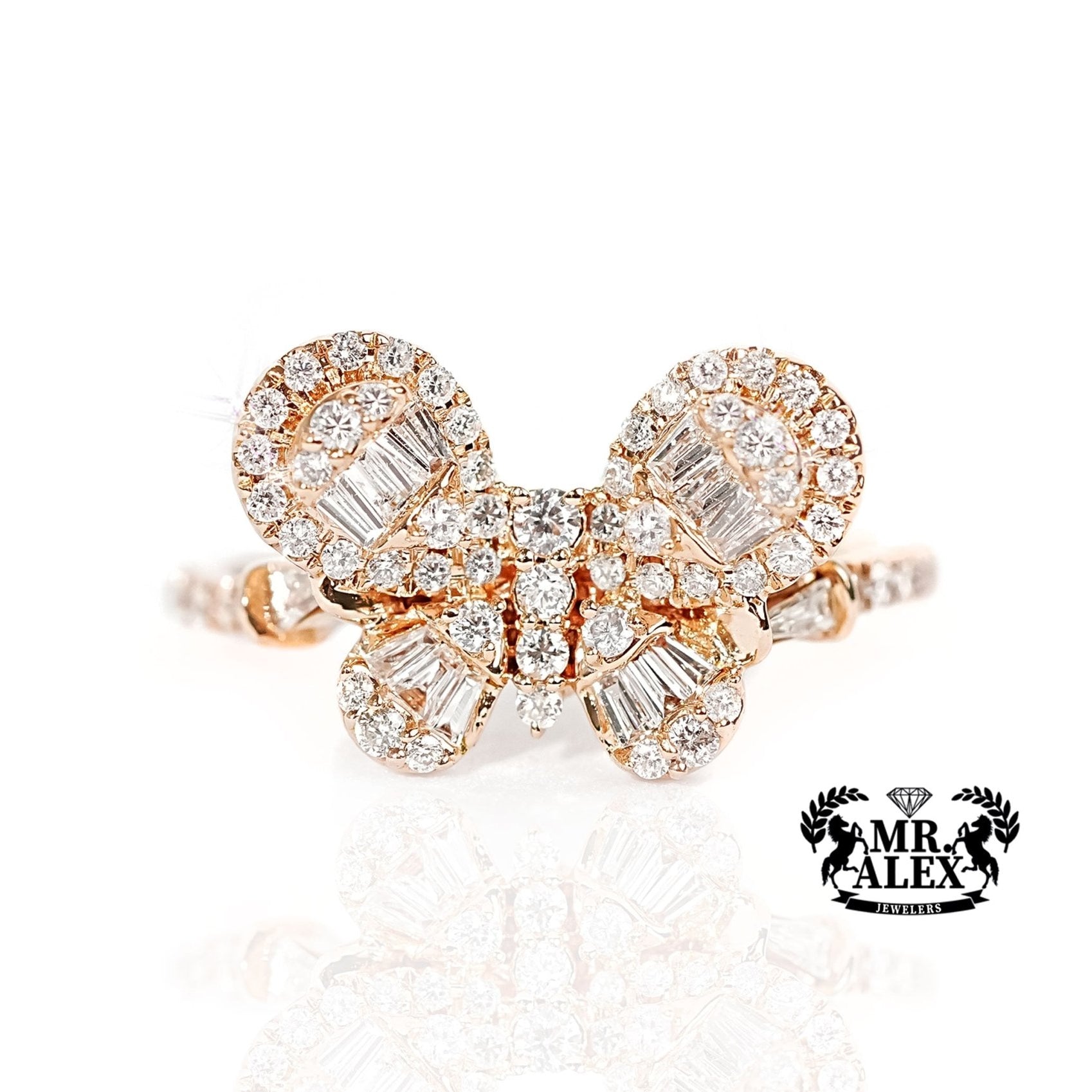 14k Gold Butterfly Charm Diamond Ring 0.75ct - Mr. Alex Jewelry