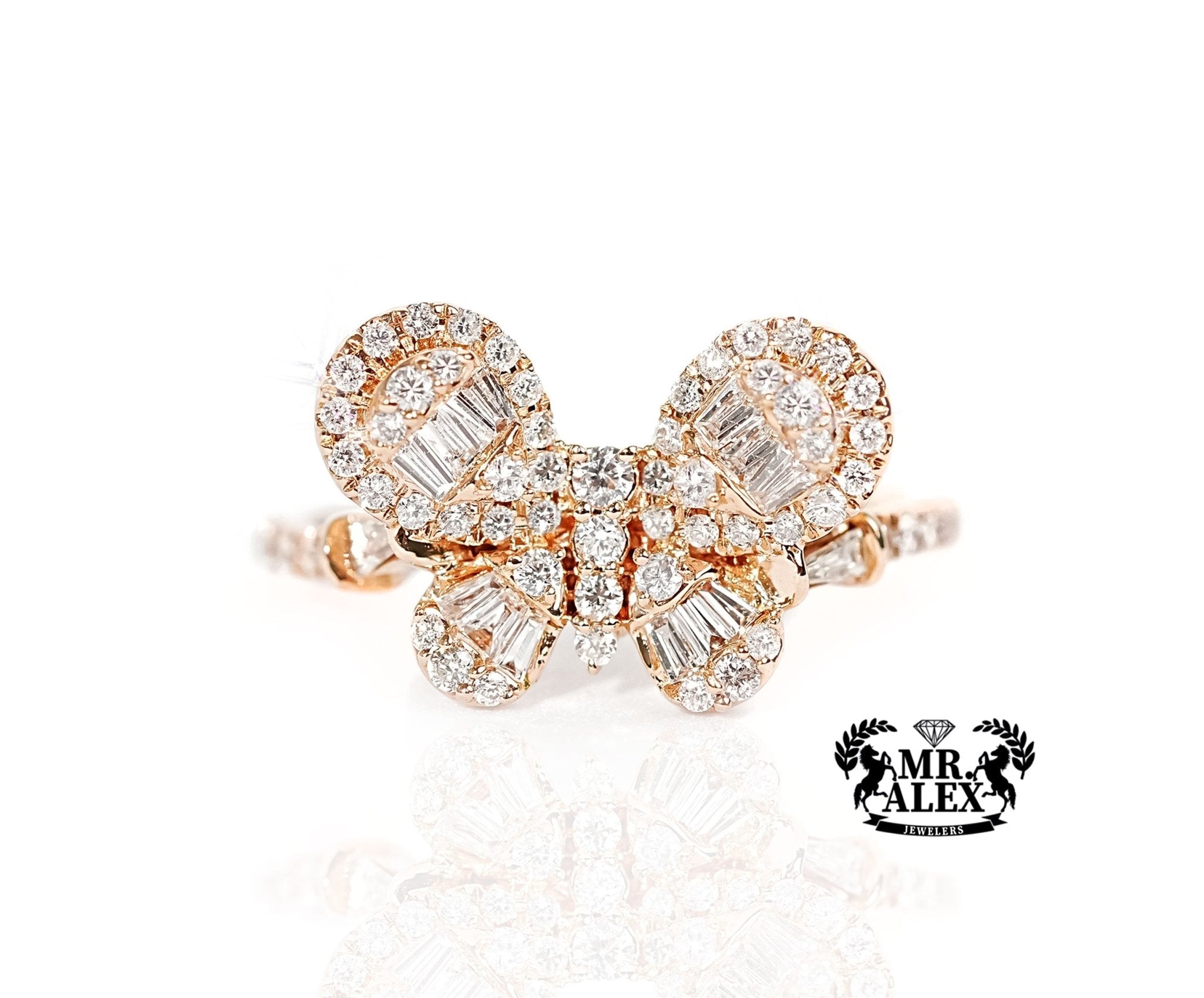 14k Gold Butterfly Charm Diamond Ring 0.75ct - Mr. Alex Jewelry