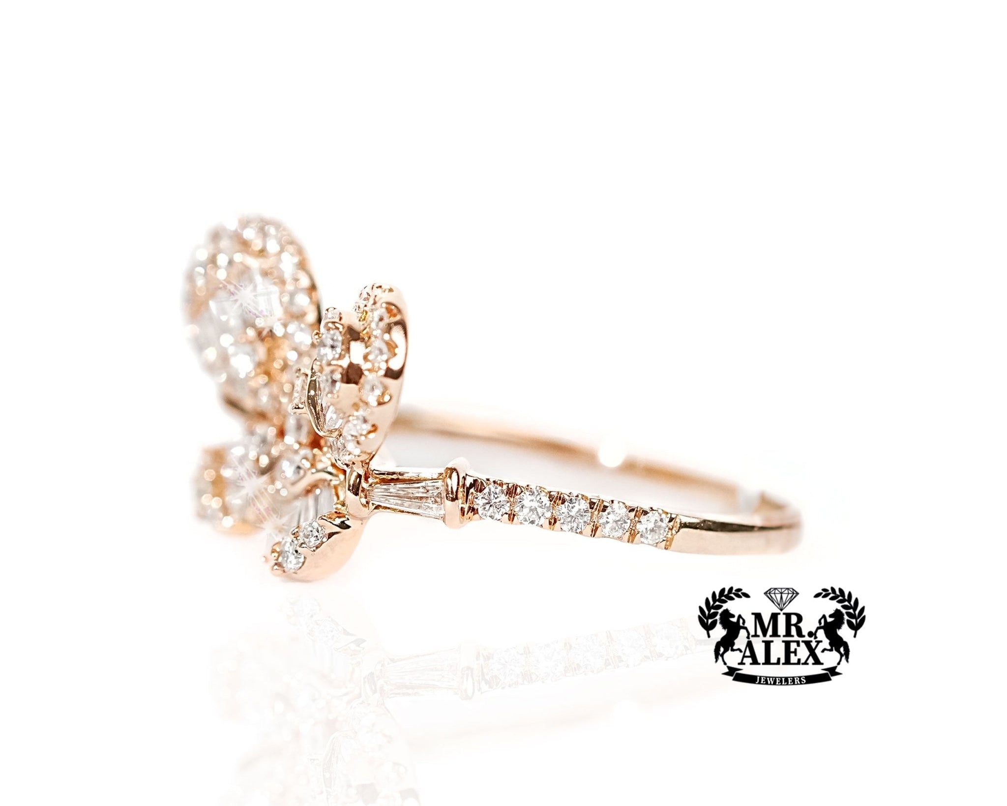 14k Gold Butterfly Charm Diamond Ring 0.75ct - Mr. Alex Jewelry