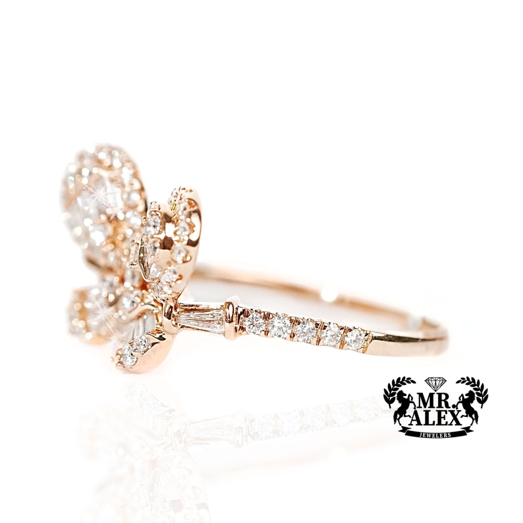 14k Gold Butterfly Charm Diamond Ring 0.75ct - Mr. Alex Jewelry
