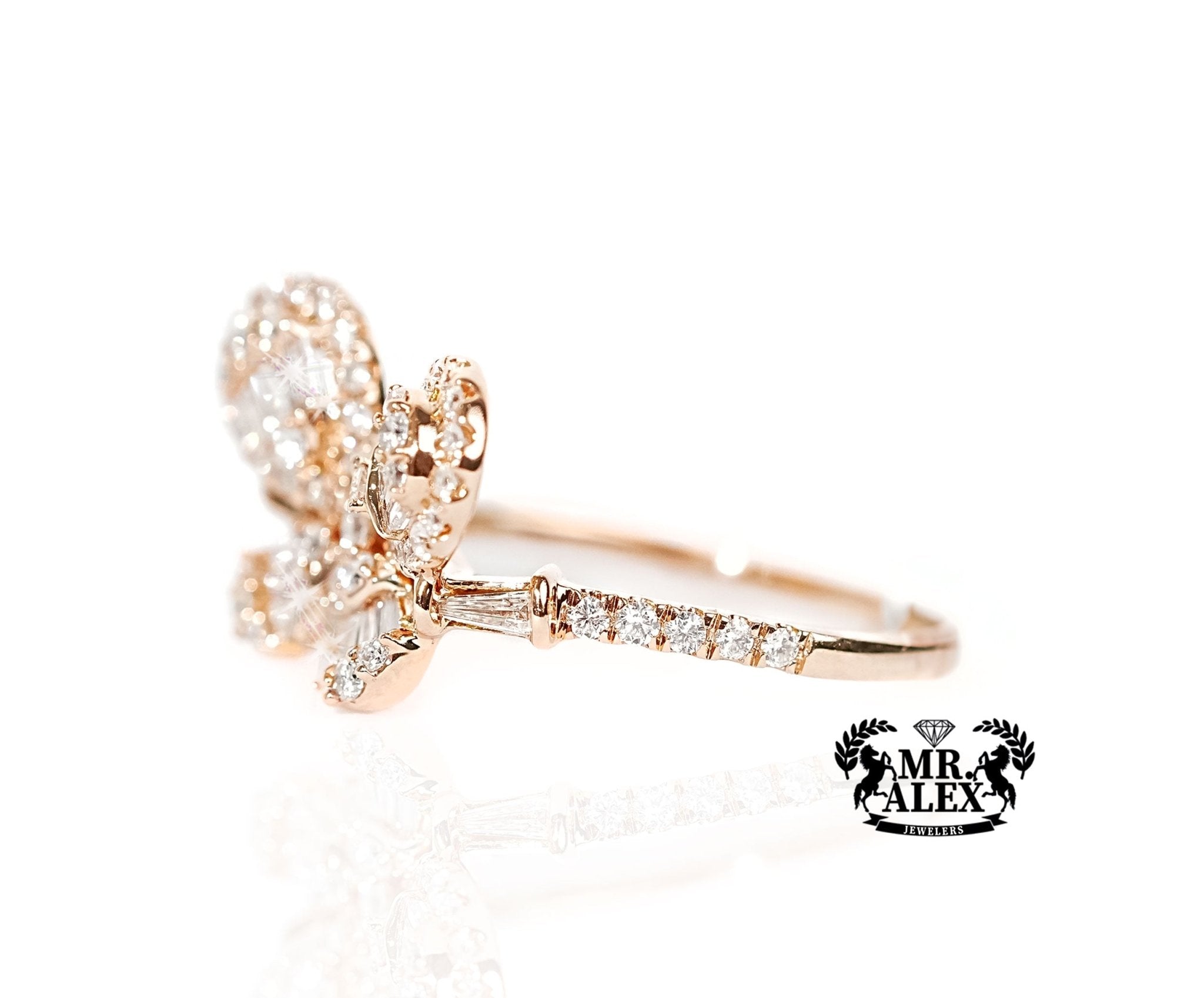 14k Gold Butterfly Charm Diamond Ring 0.75ct - Mr. Alex Jewelry