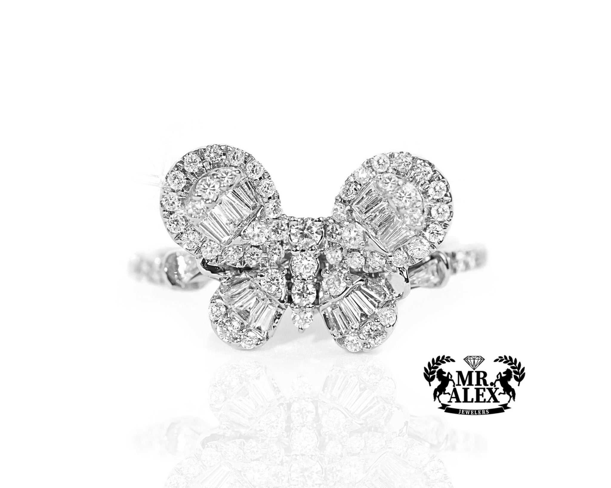 14k Gold Butterfly Charm Diamond Ring 0.75ct - Mr. Alex Jewelry