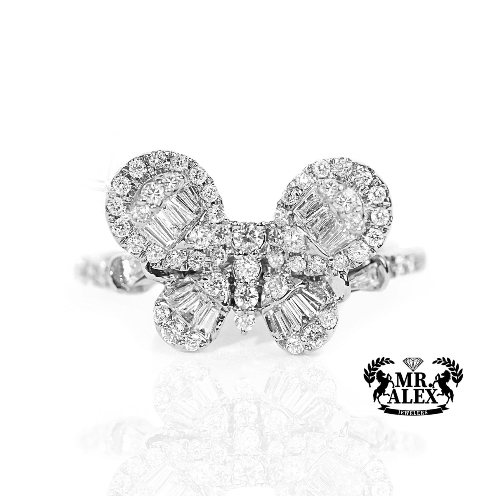 14k Gold Butterfly Charm Diamond Ring 0.75ct - Mr. Alex Jewelry