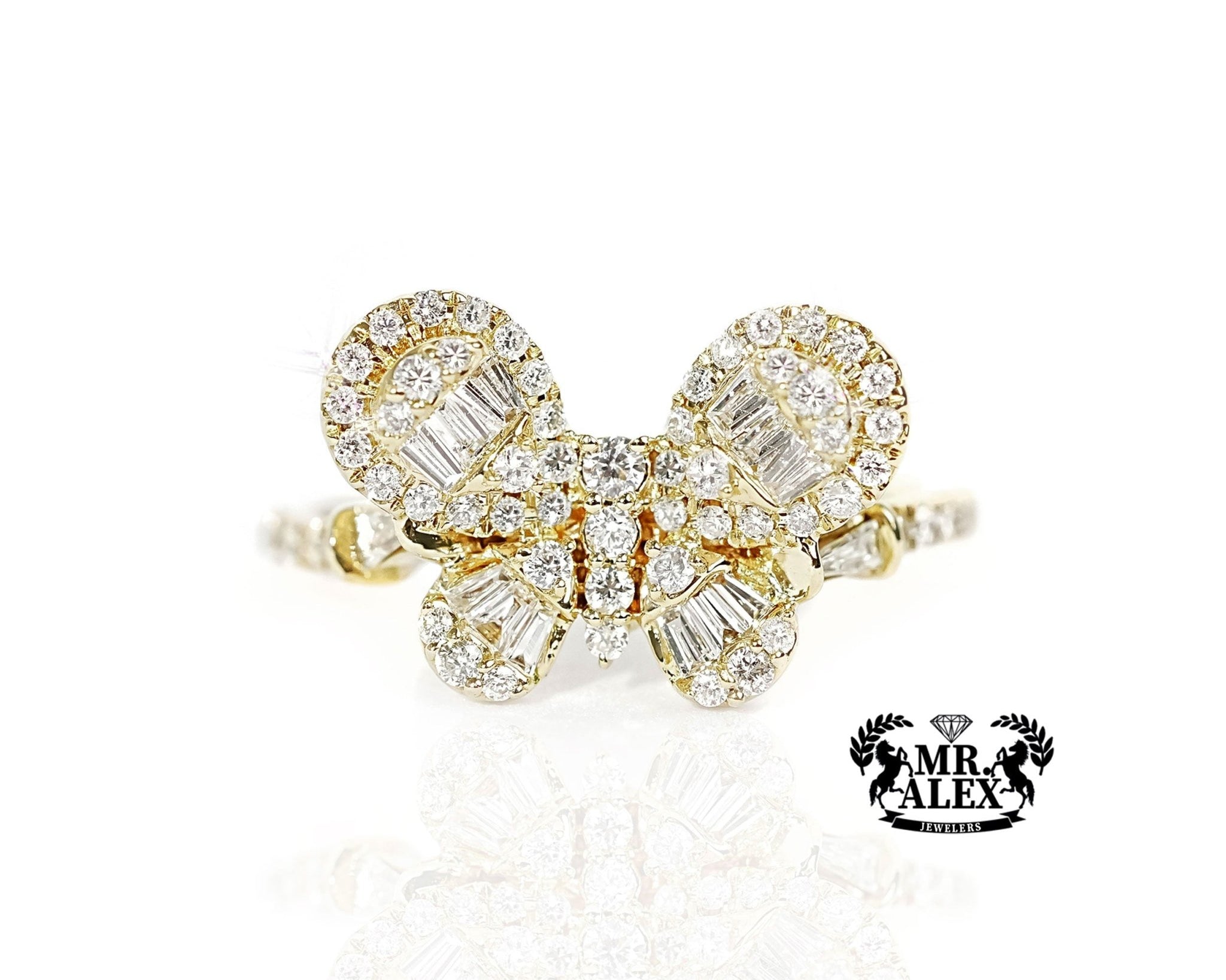14k Gold Butterfly Charm Diamond Ring 0.75ct - Mr. Alex Jewelry