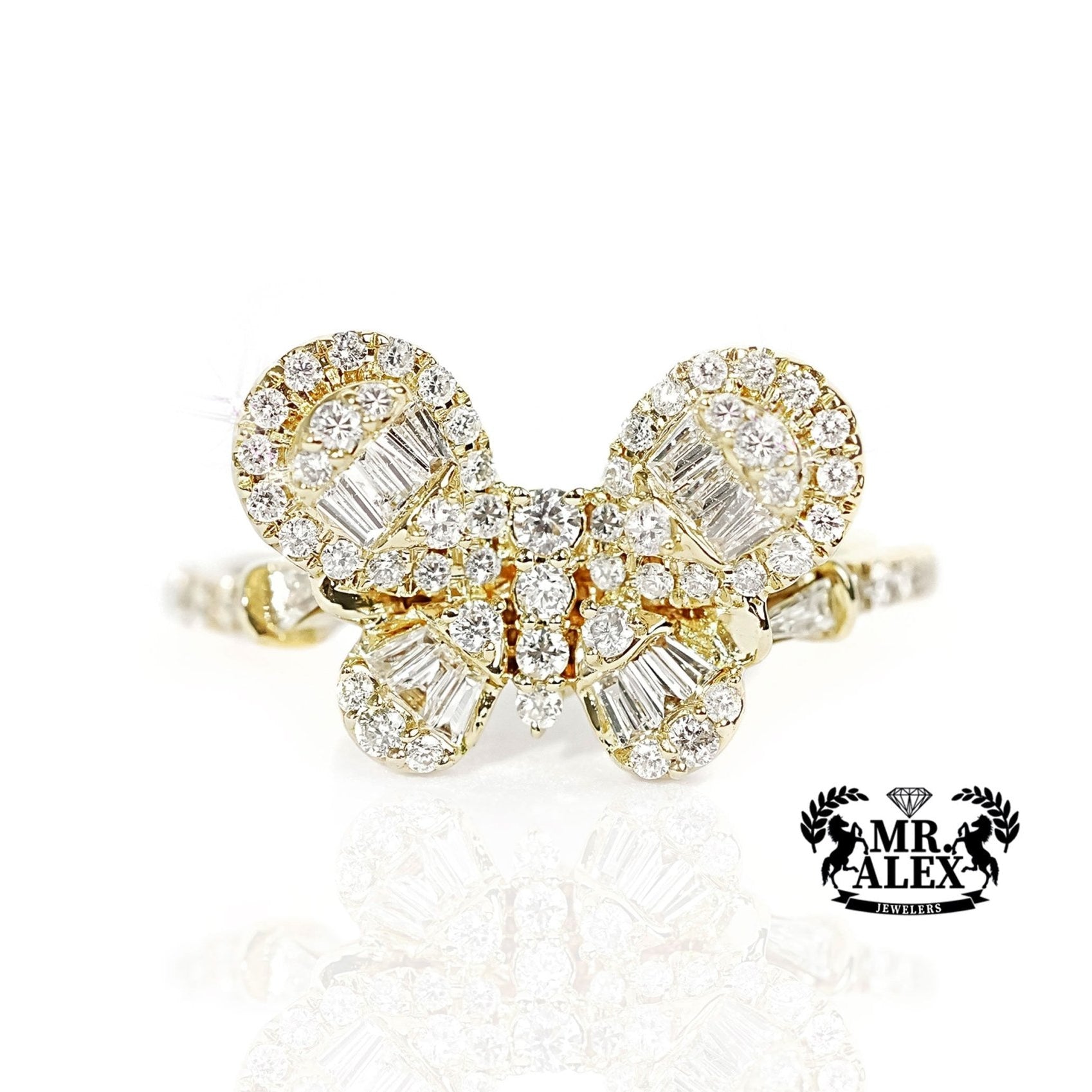 14k Gold Butterfly Charm Diamond Ring 0.75ct - Mr. Alex Jewelry