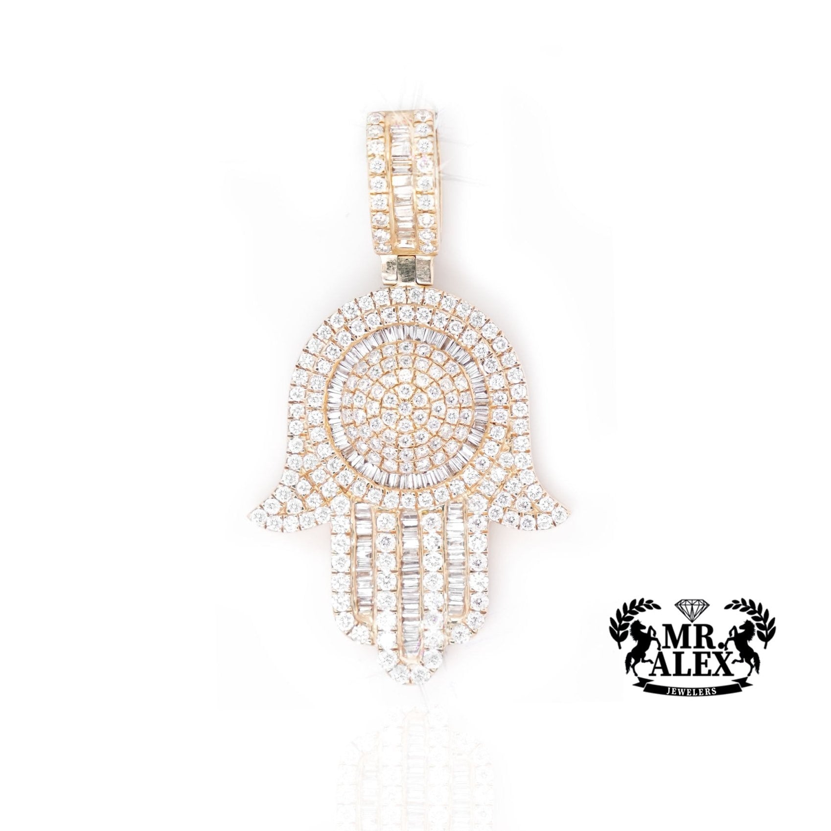 14K Gold Grand Hamsa Hand Pendant with 2.75ct - Mr. Alex Jewelry