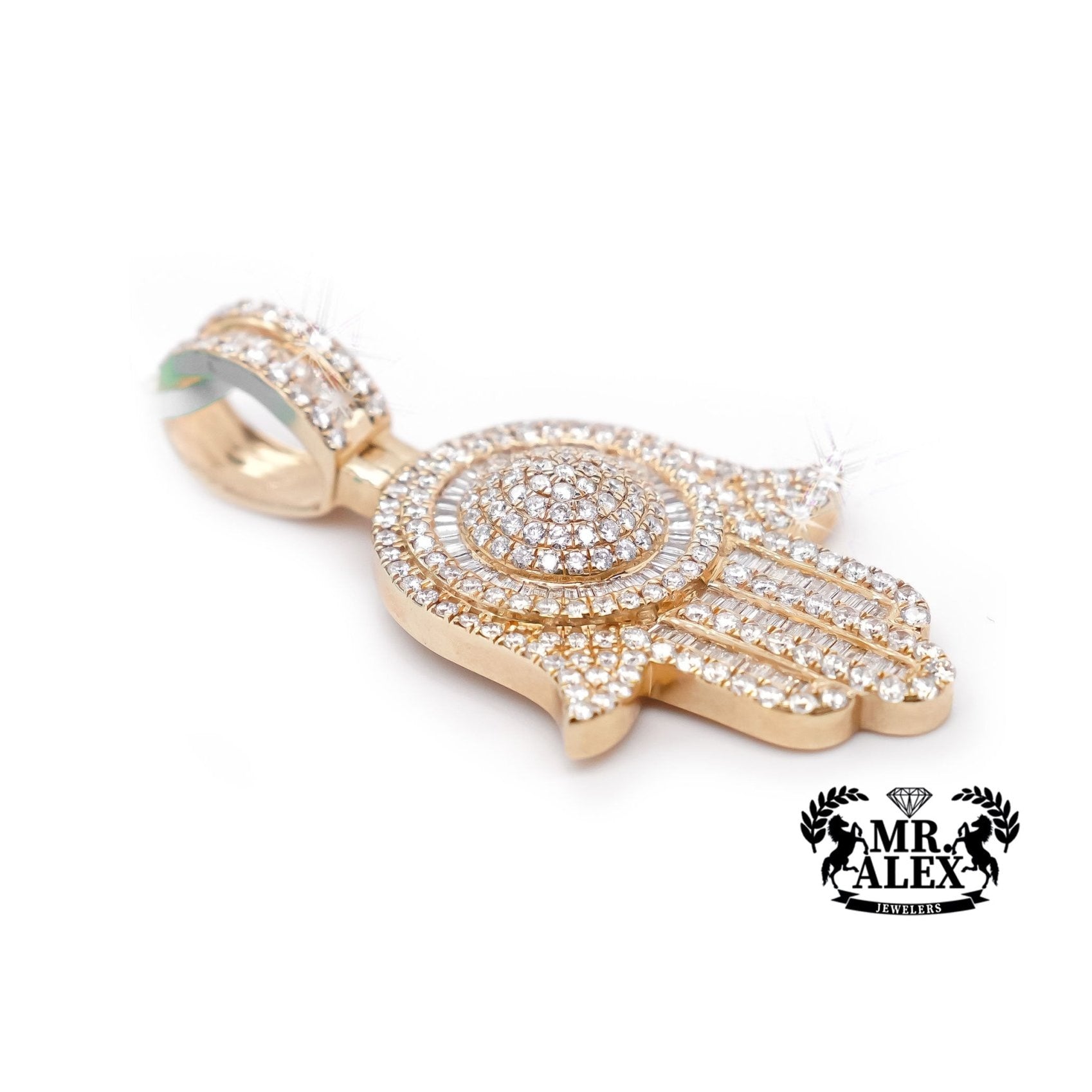 14K Gold Grand Hamsa Hand Pendant with 2.75ct - Mr. Alex Jewelry