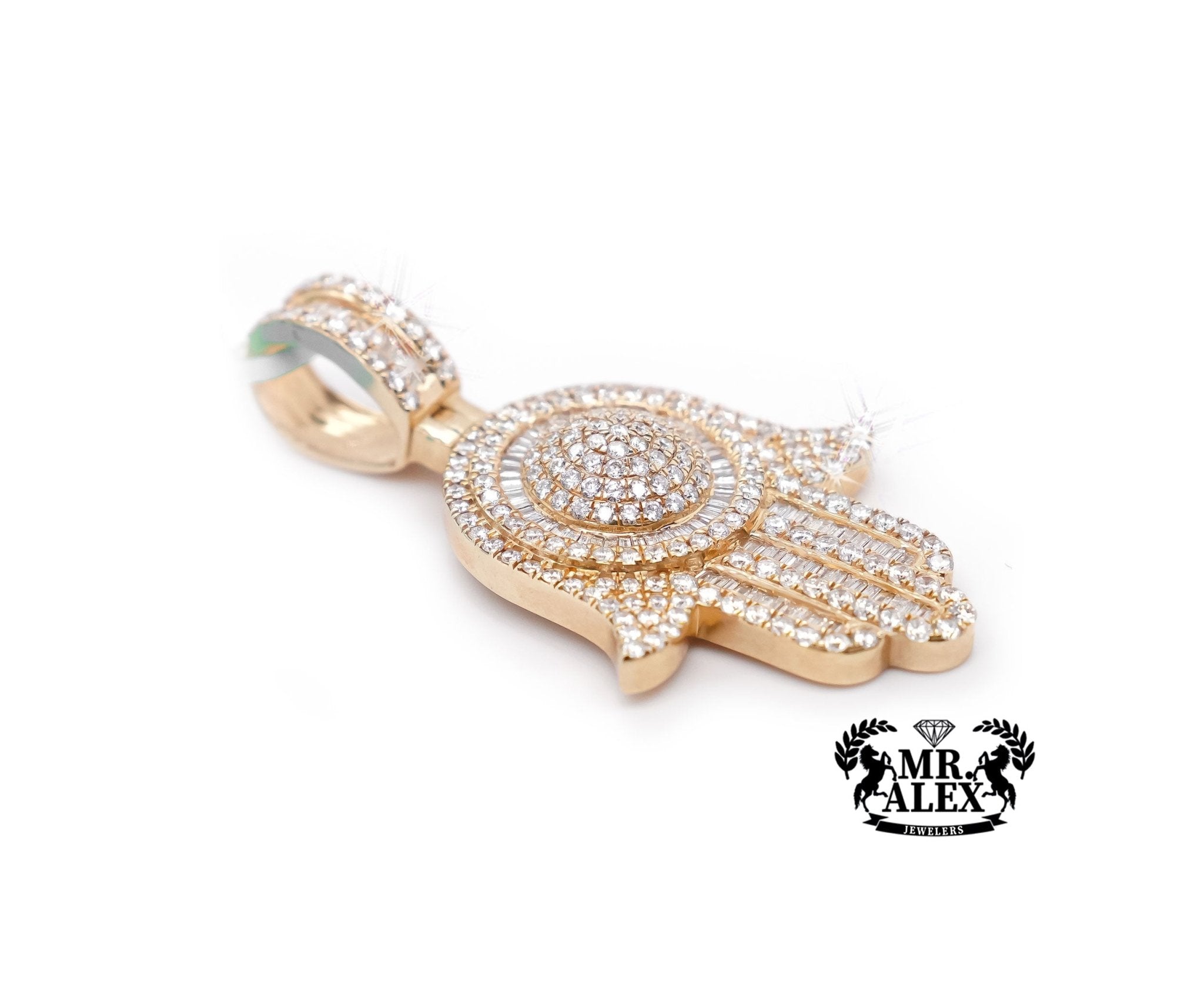 14K Gold Grand Hamsa Hand Pendant with 2.75ct - Mr. Alex Jewelry