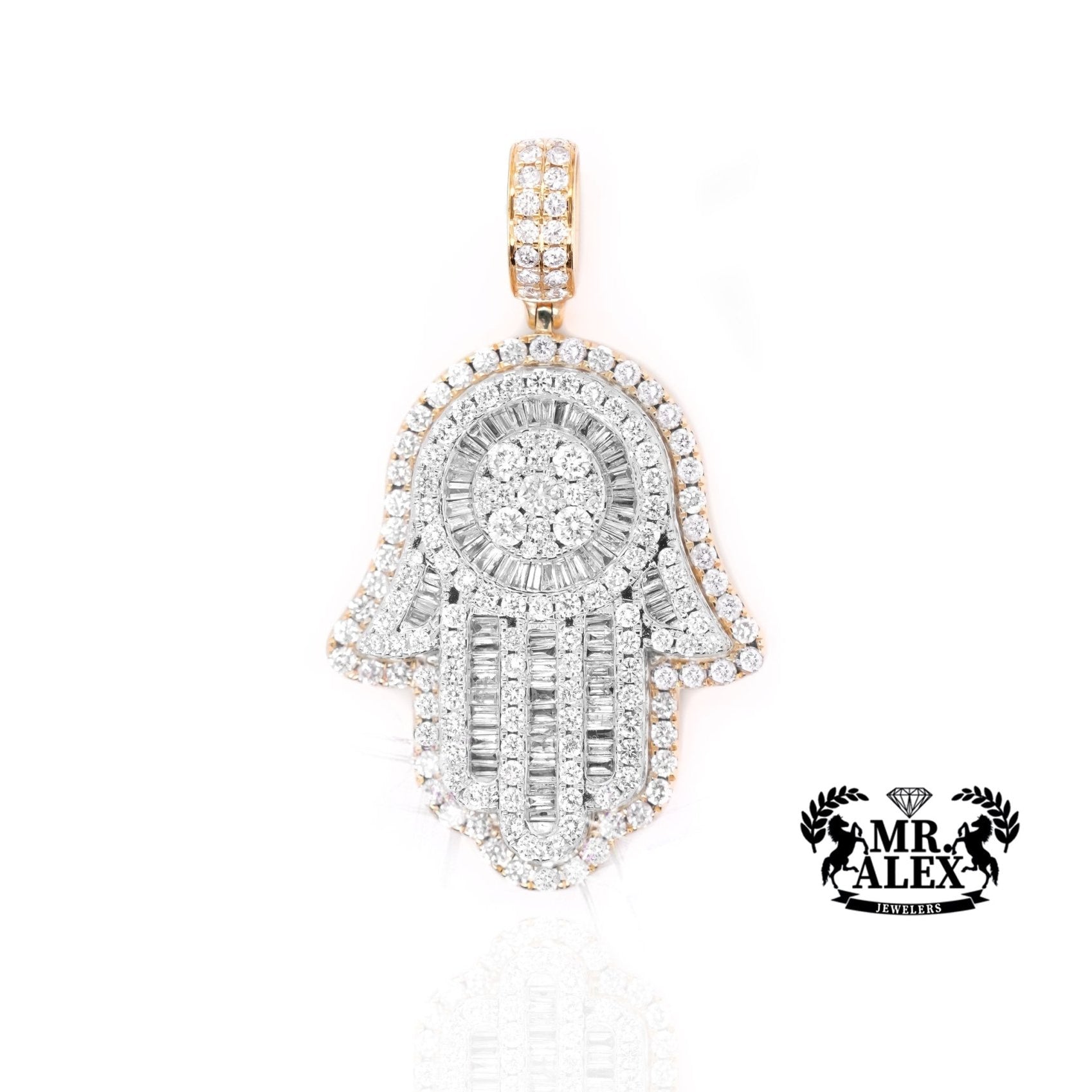 14K Gold Illuminated Hamsa Hand Pendant with 5.35ct - Mr. Alex Jewelry