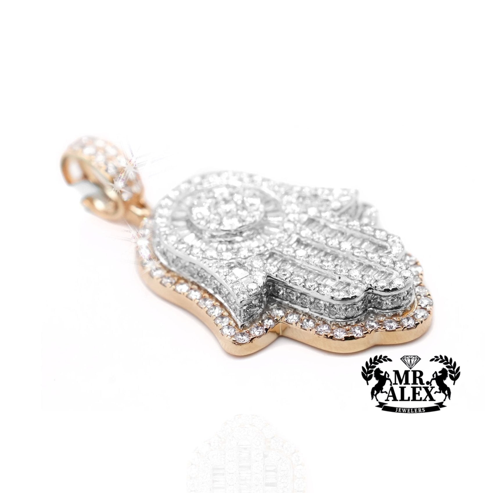 14K Gold Illuminated Hamsa Hand Pendant with 5.35ct - Mr. Alex Jewelry