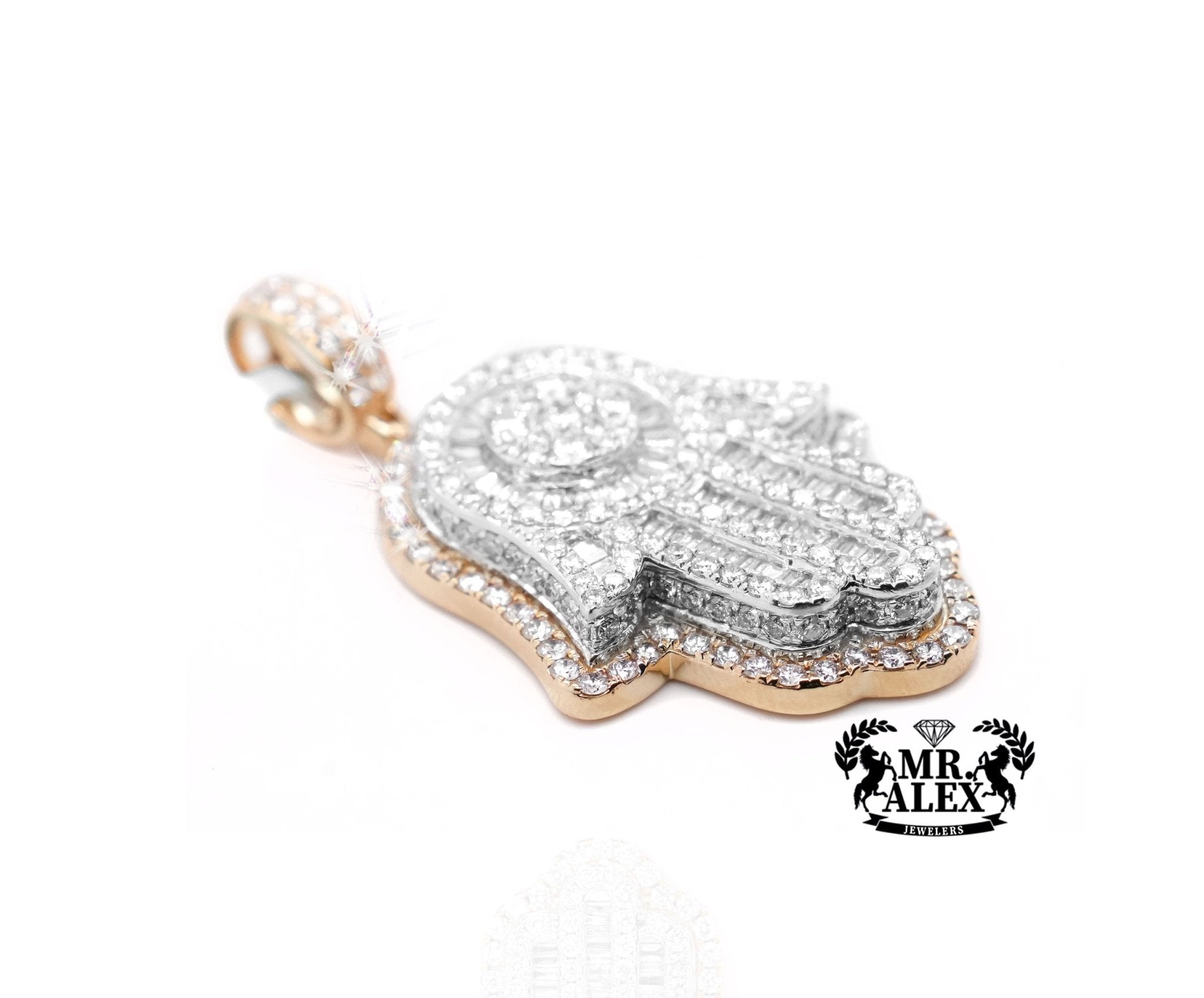 14K Gold Illuminated Hamsa Hand Pendant with 5.35ct - Mr. Alex Jewelry