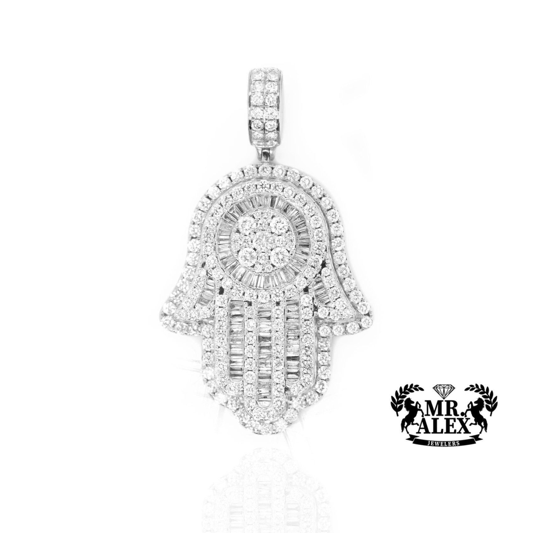 14K Gold Illuminated Hamsa Hand Pendant with 5.35ct - Mr. Alex Jewelry