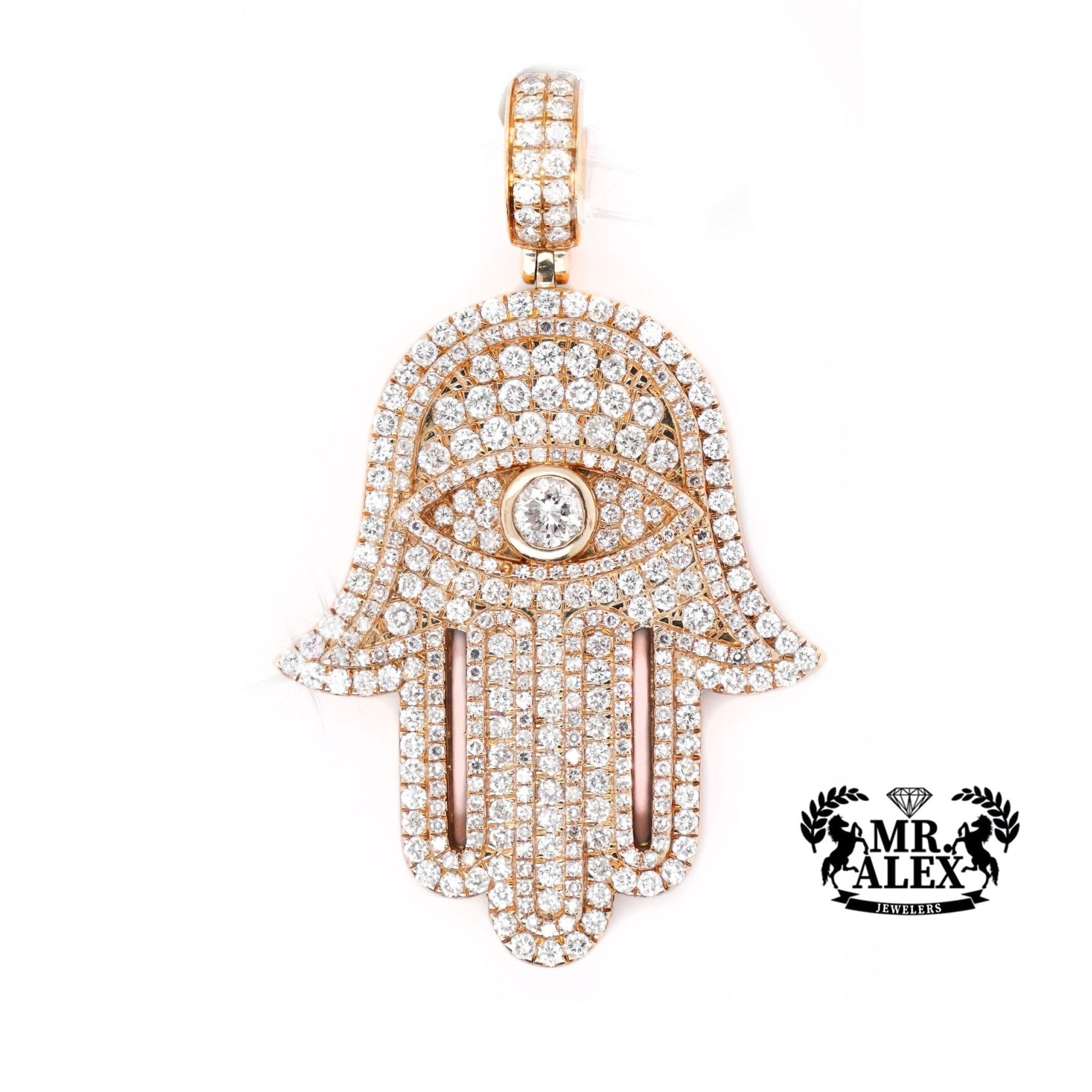 14K Gold Radiant Hamsa Hand Pendant with 4.75ct - Mr. Alex Jewelry