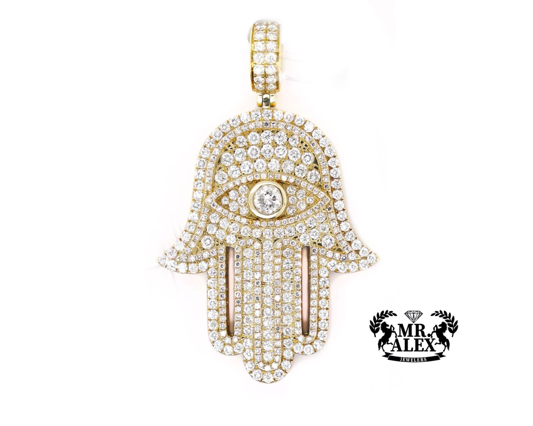 14K Gold Radiant Hamsa Hand Pendant with 4.75ct - Mr. Alex Jewelry