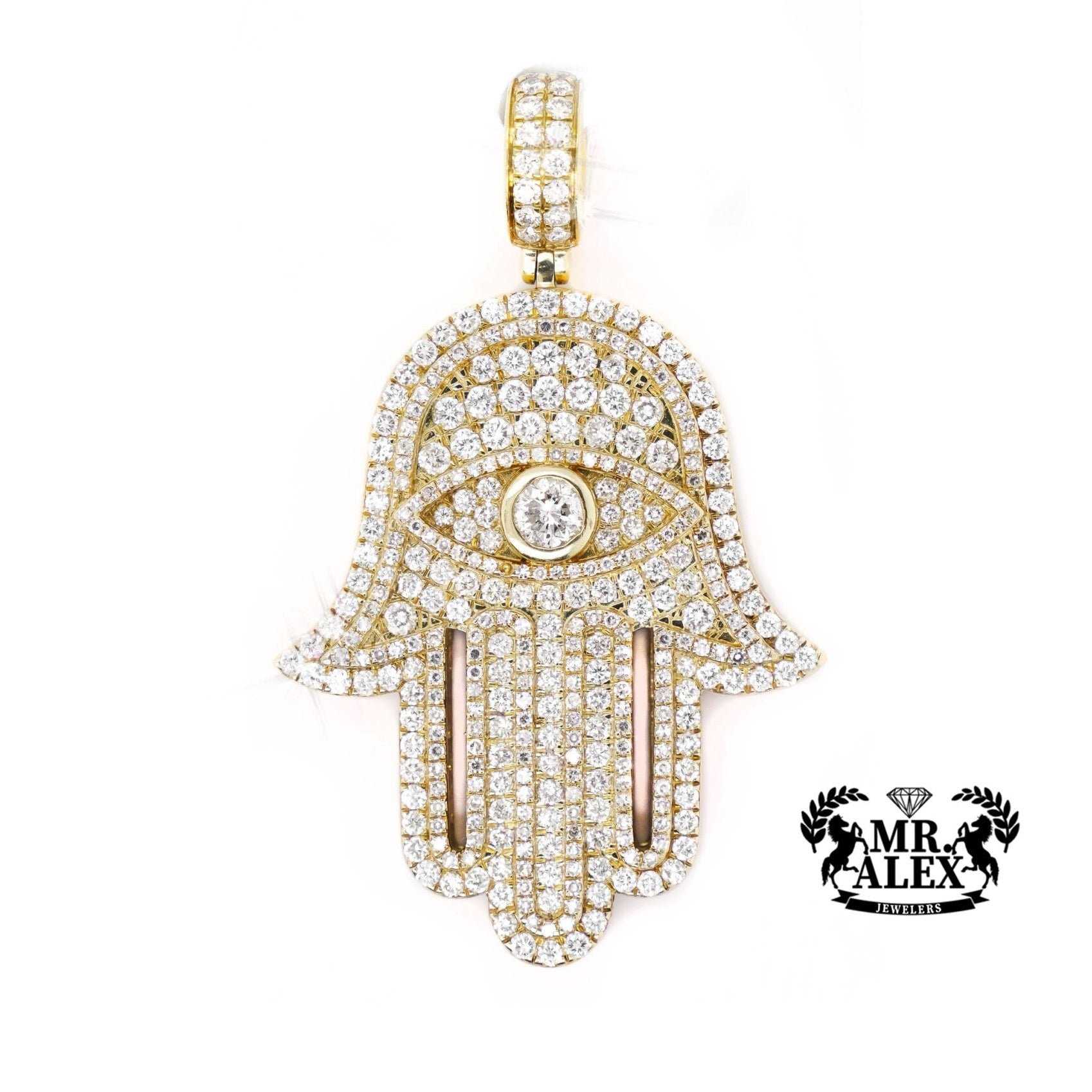 14K Gold Radiant Hamsa Hand Pendant with 4.75ct - Mr. Alex Jewelry