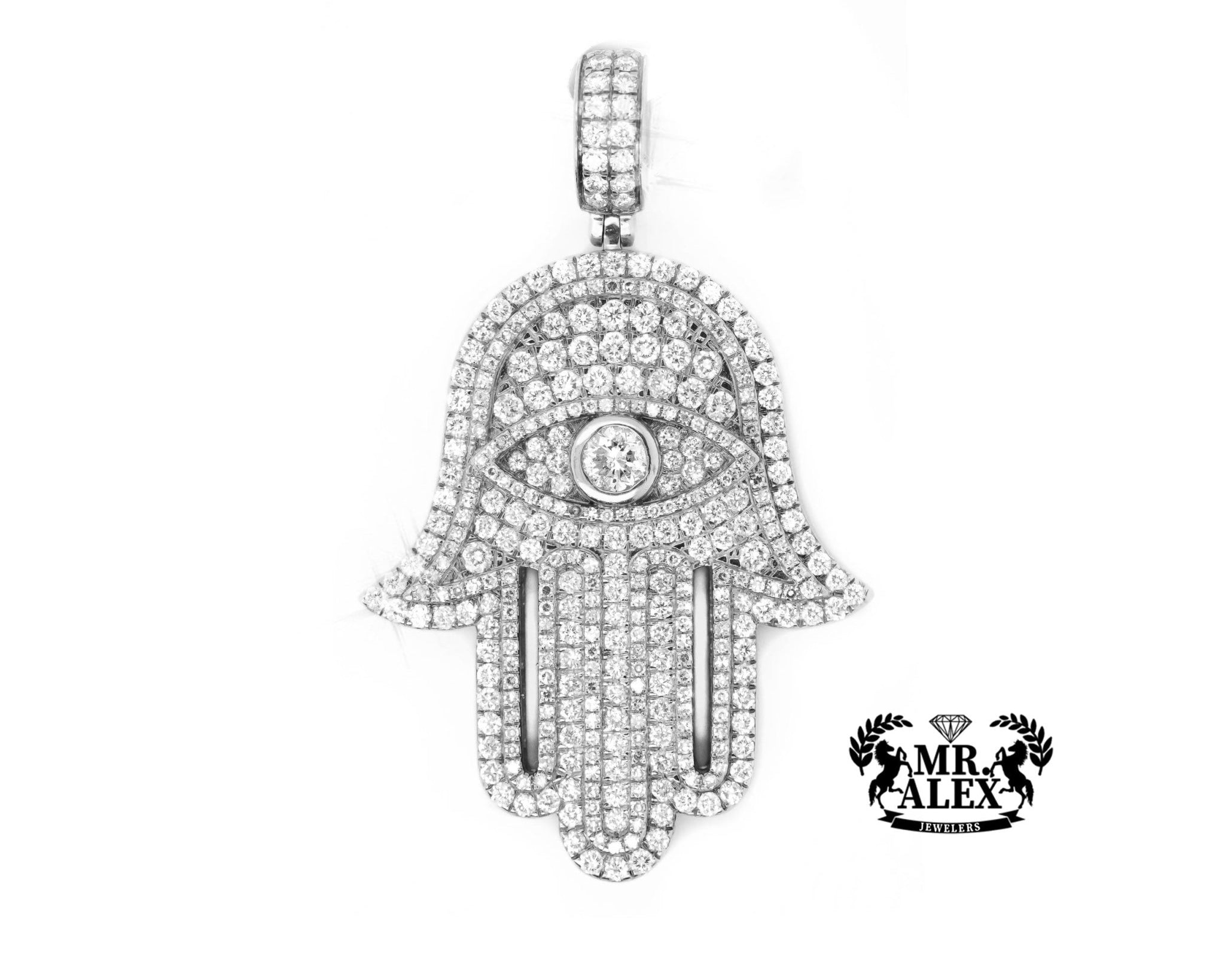 14K Gold Radiant Hamsa Hand Pendant with 4.75ct - Mr. Alex Jewelry