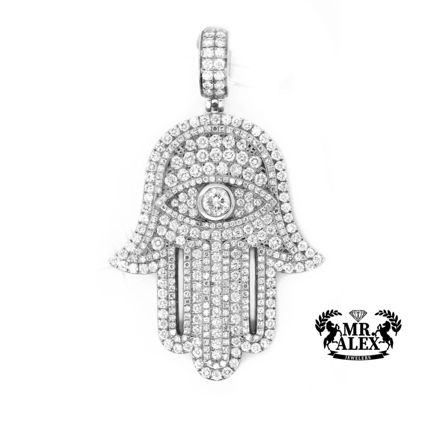 14K Gold Radiant Hamsa Hand Pendant with 4.75ct - Mr. Alex Jewelry